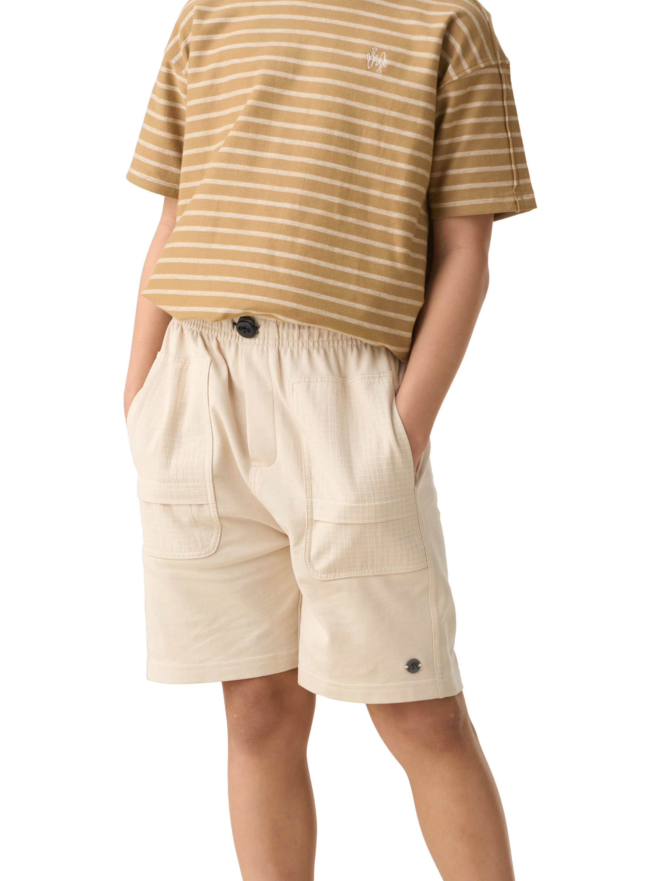 Product image 1 of 7, which shows Angel & Rocket Kids' Brody Bermuda Shorts, Stone, 3-4 years