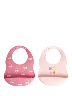 JoJo Maman Bébé Silicone Cherry Bib, Pack of 2, Pink, One Size