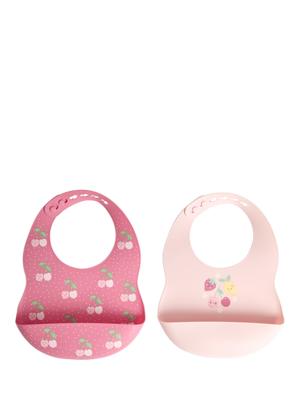 JoJo Maman Bébé Silicone Cherry Bib, Pack of 2, Pink, Pink