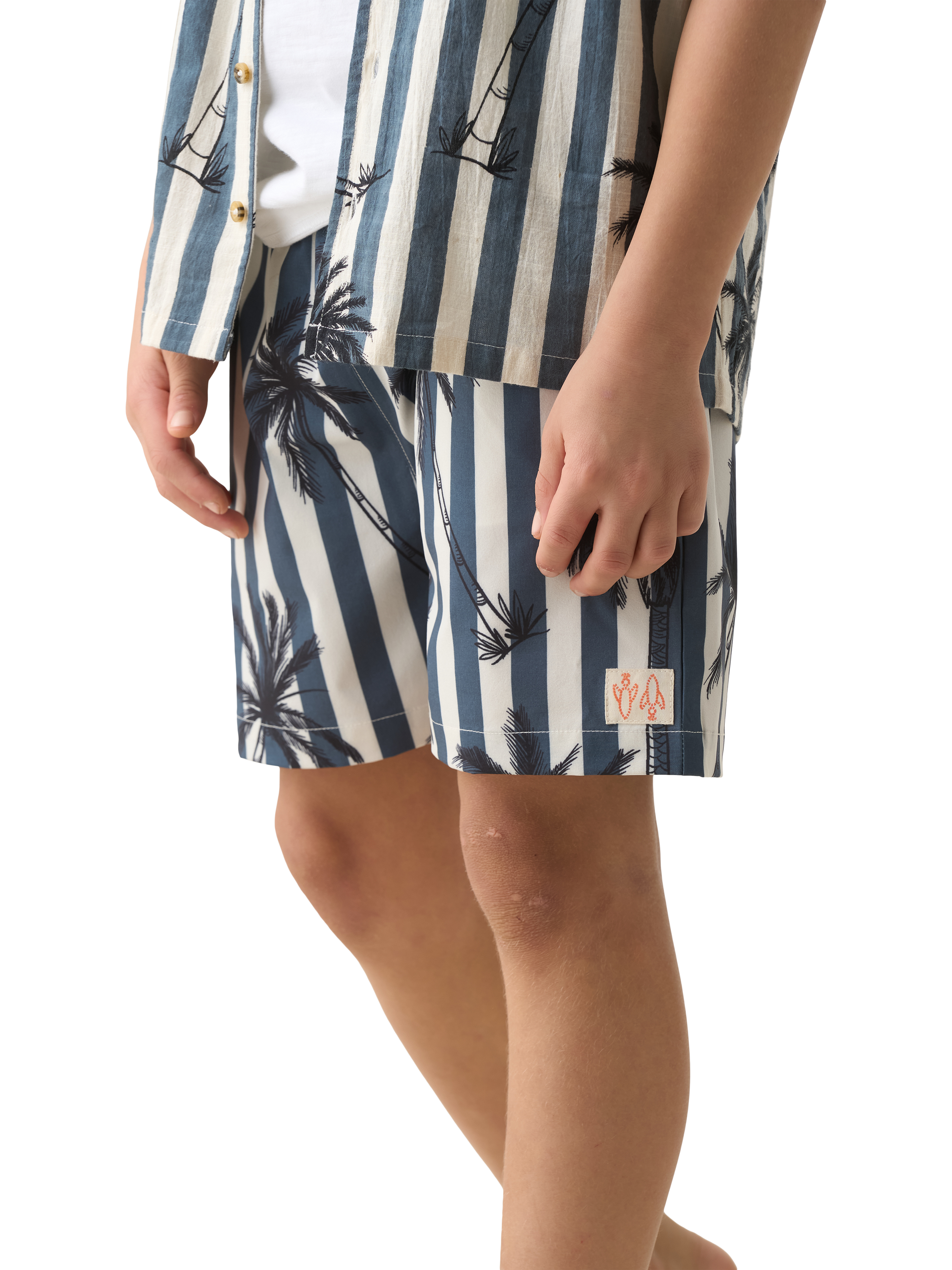 Product image 2 of 6, which shows Angel & Rocket Kids' Palm Print Swim Shorts, Multi, 3 years