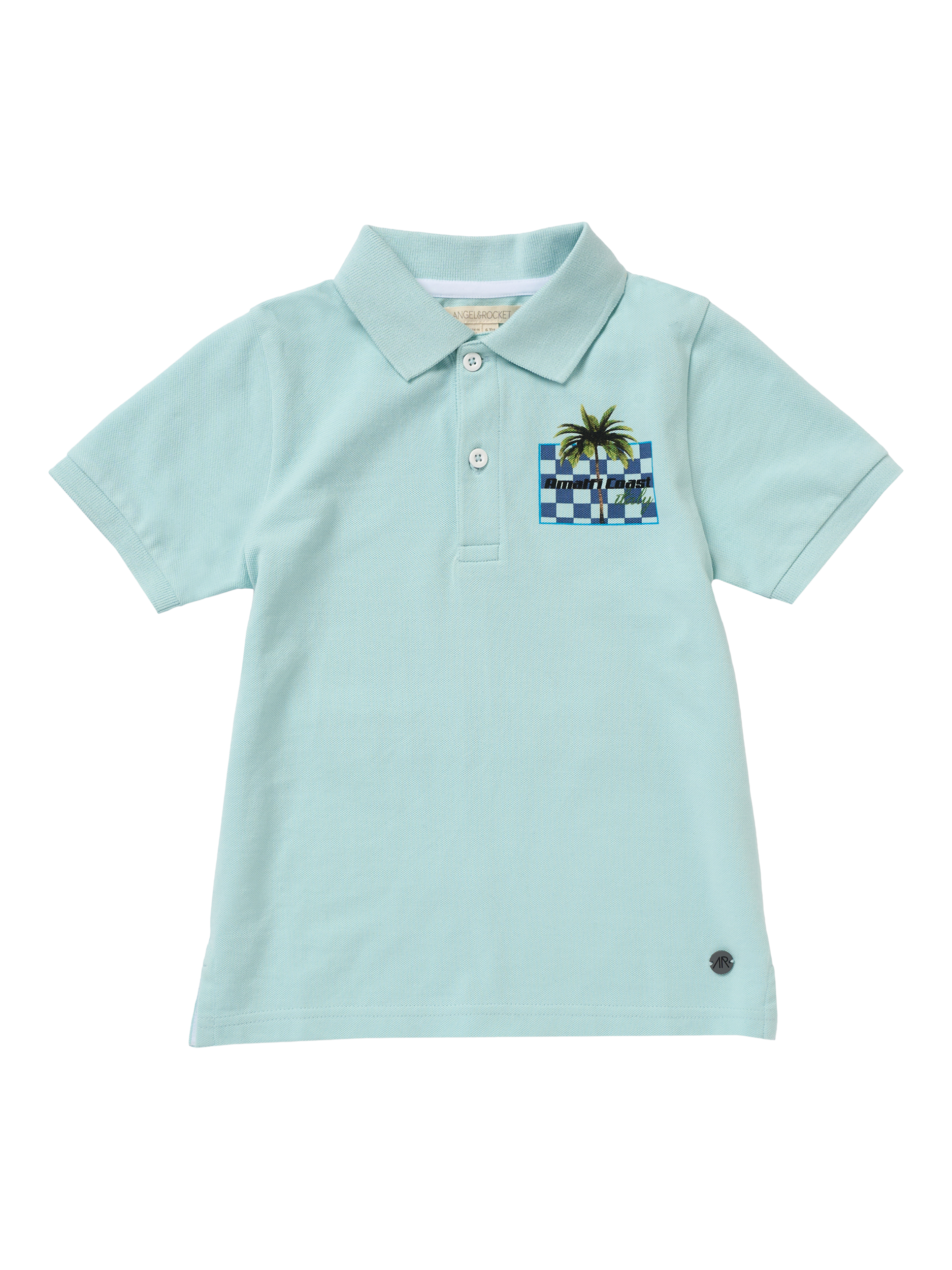 Product image 6 of 8, which shows Angel & Rocket Kids' Arlo Back Print Polo Top, Blue/Multi, 3-4 years