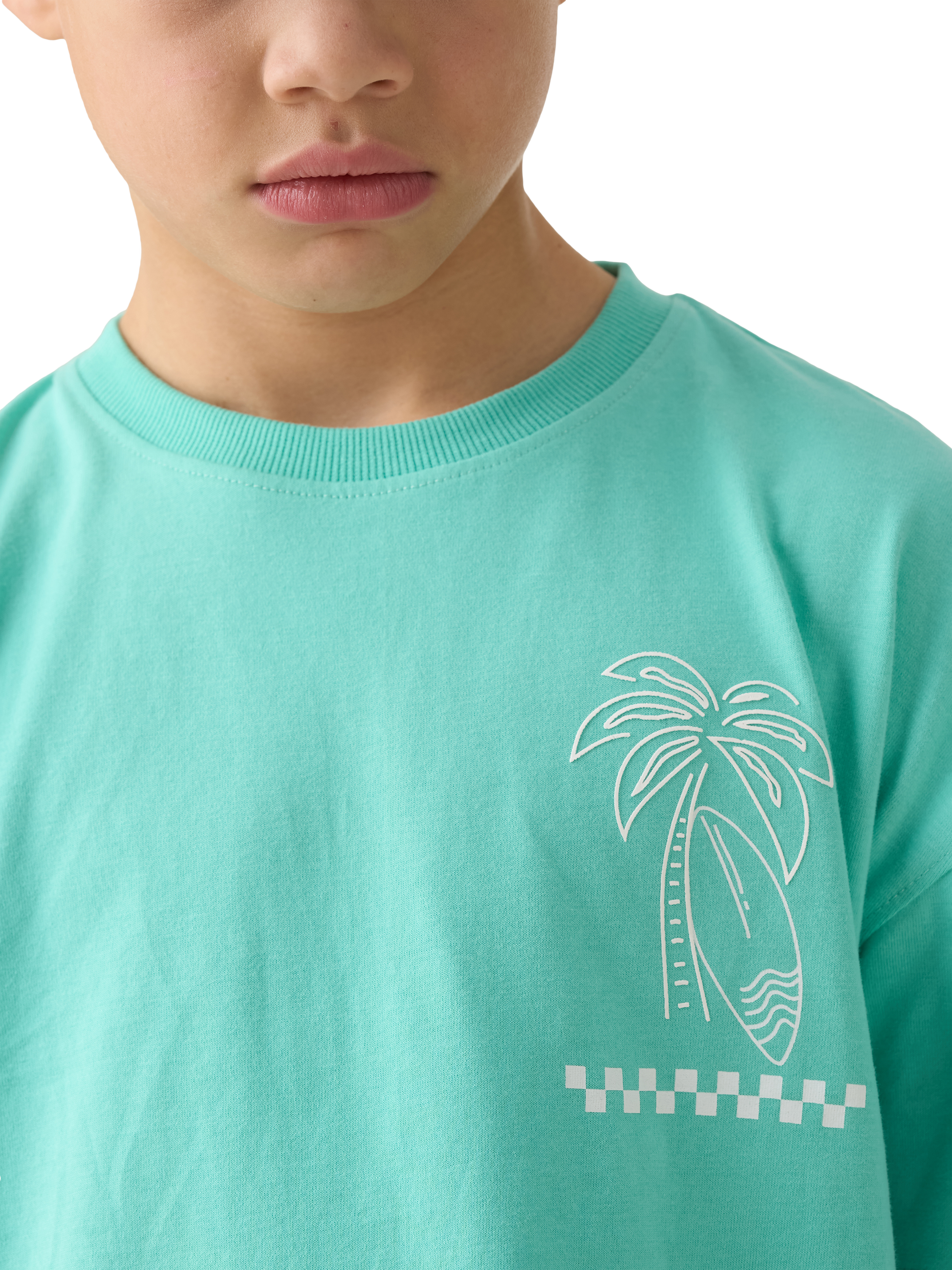 Product image 3 of 8, which shows Angel & Rocket Kids' Jay Back Print T-Shirt, Aqua, 3-4 years