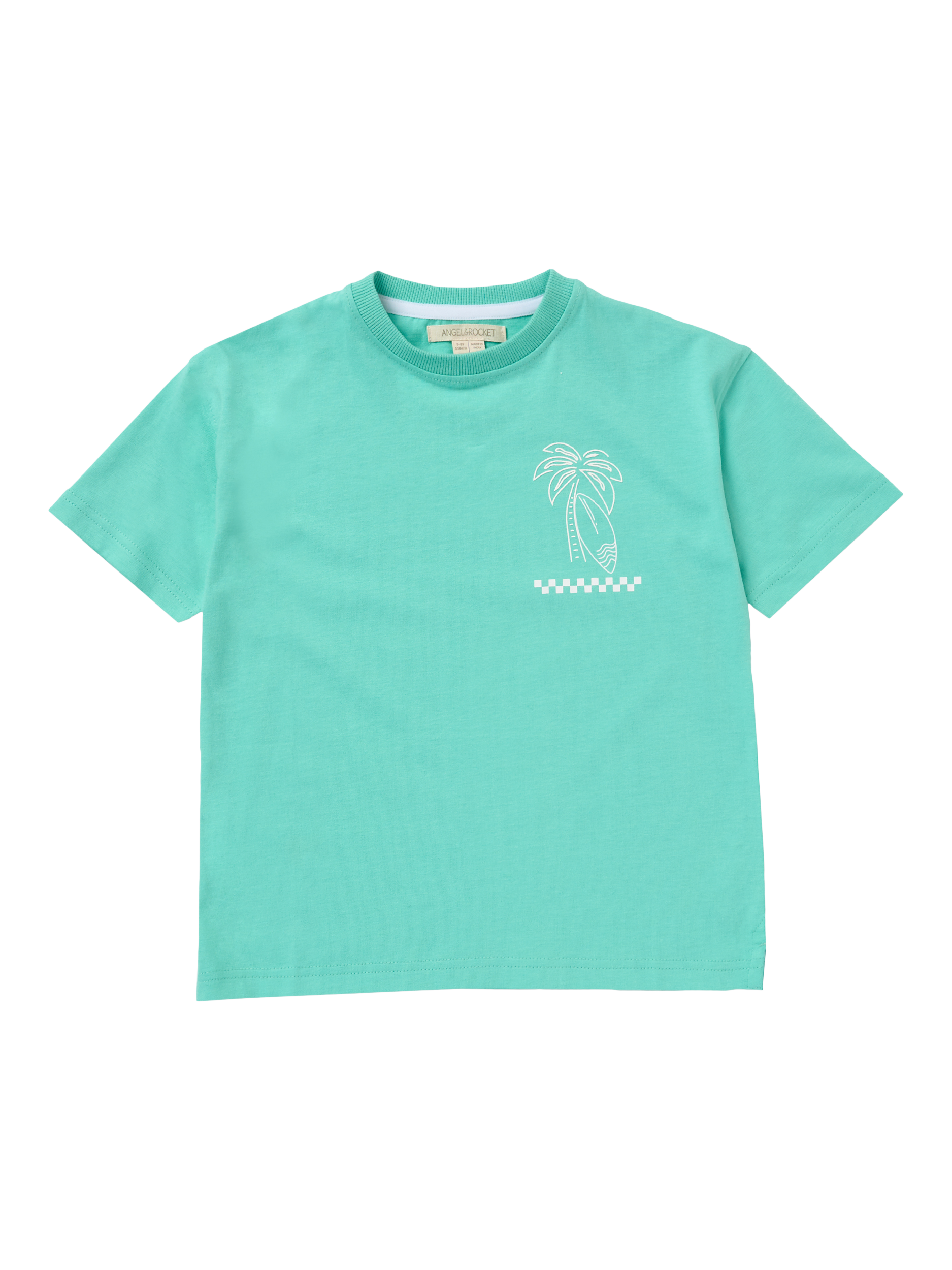 Product image 6 of 8, which shows Angel & Rocket Kids' Jay Back Print T-Shirt, Aqua, 3-4 years