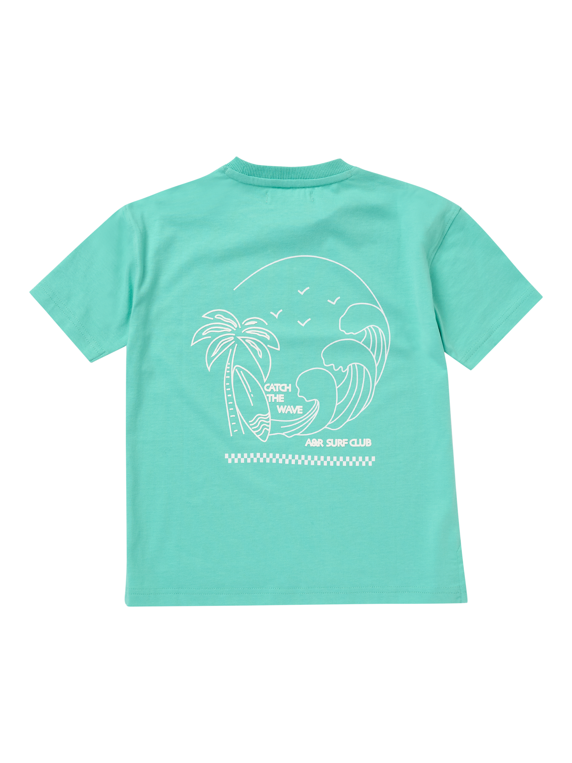 Product image 7 of 8, which shows Angel & Rocket Kids' Jay Back Print T-Shirt, Aqua, 3-4 years
