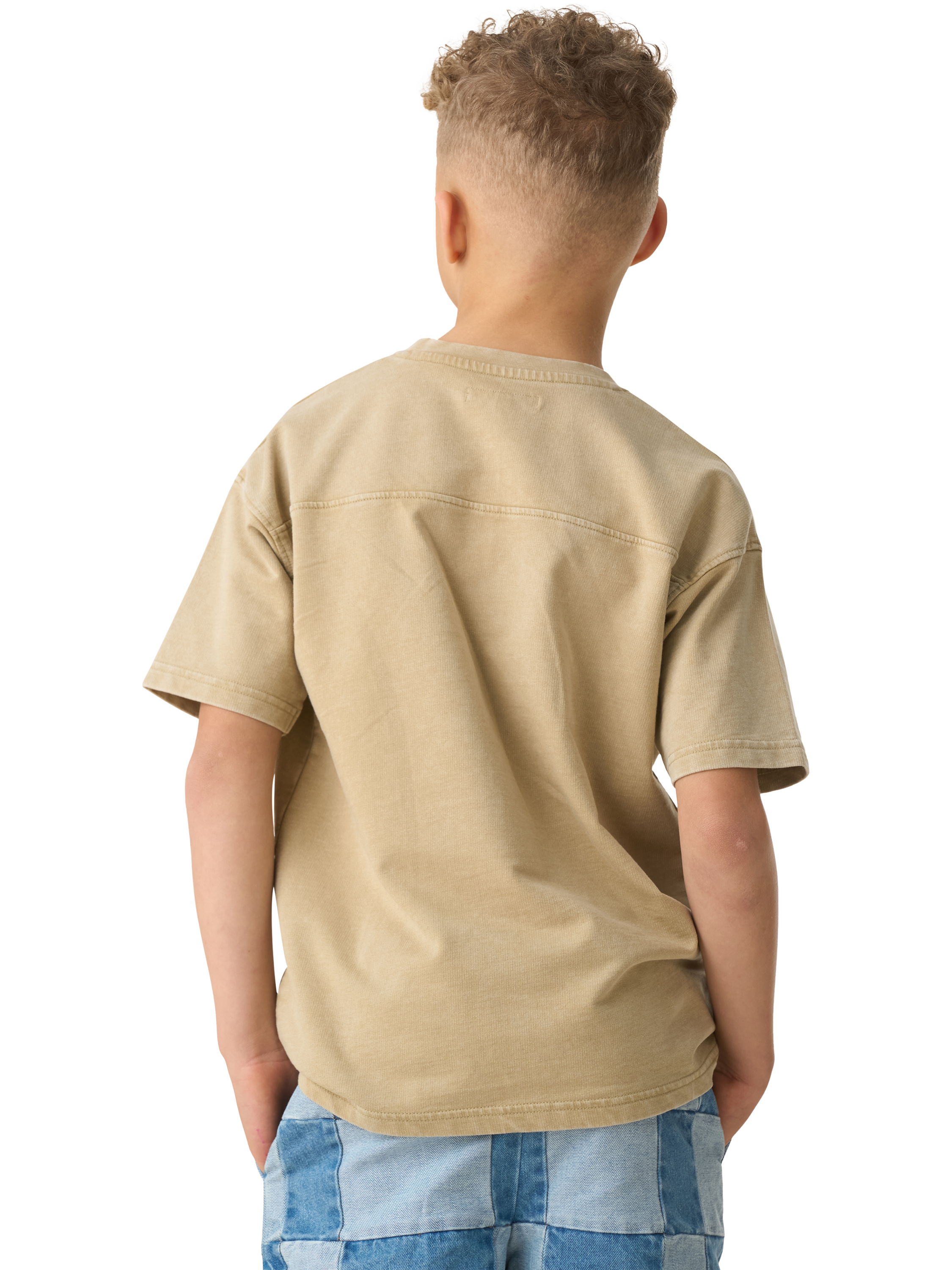Product image 3 of 7, which shows Angel & Rocket Kids' Chester Embroidered Washed T-Shirt, Tan, 3-4 years