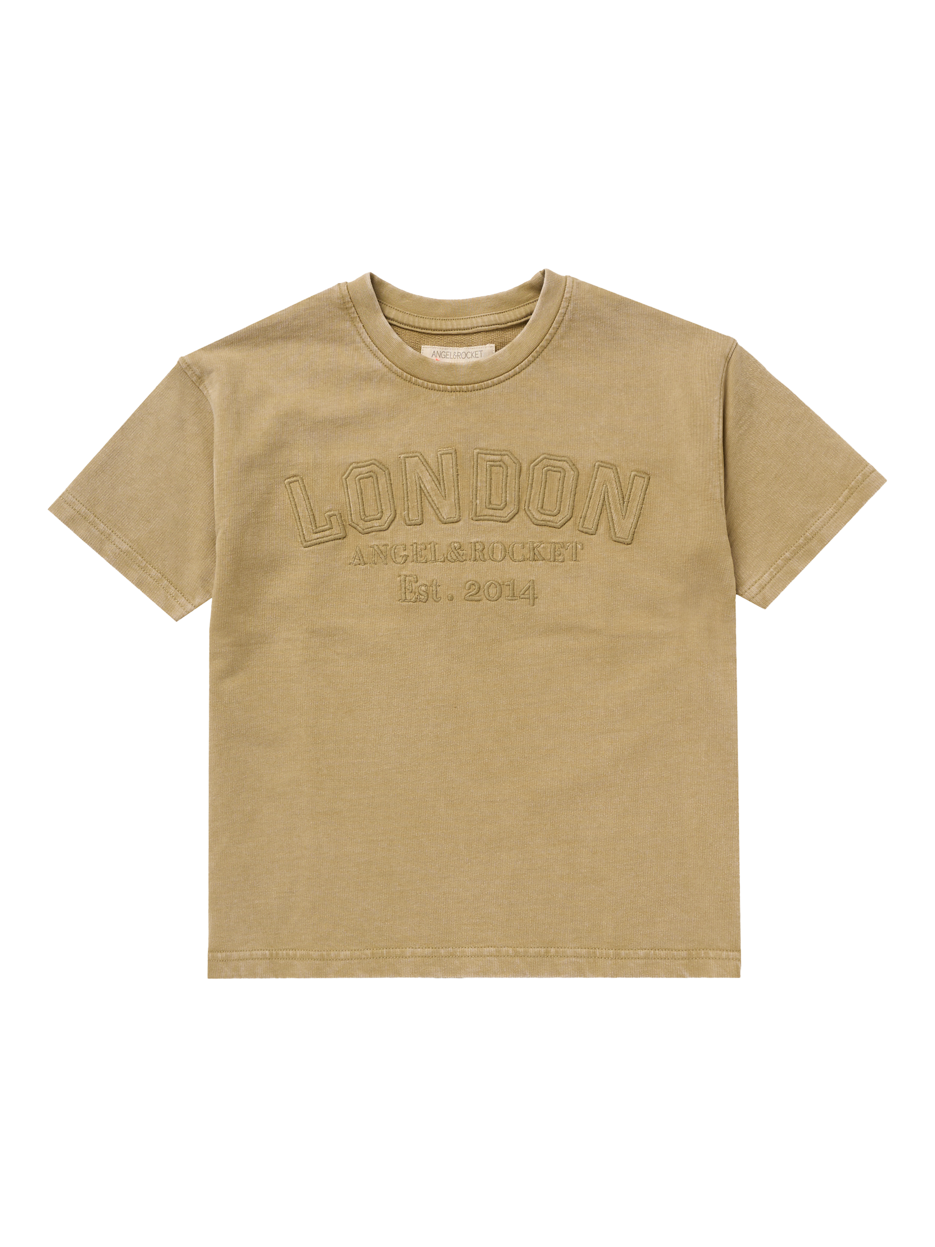 Product image 5 of 7, which shows Angel & Rocket Kids' Chester Embroidered Washed T-Shirt, Tan, 3-4 years