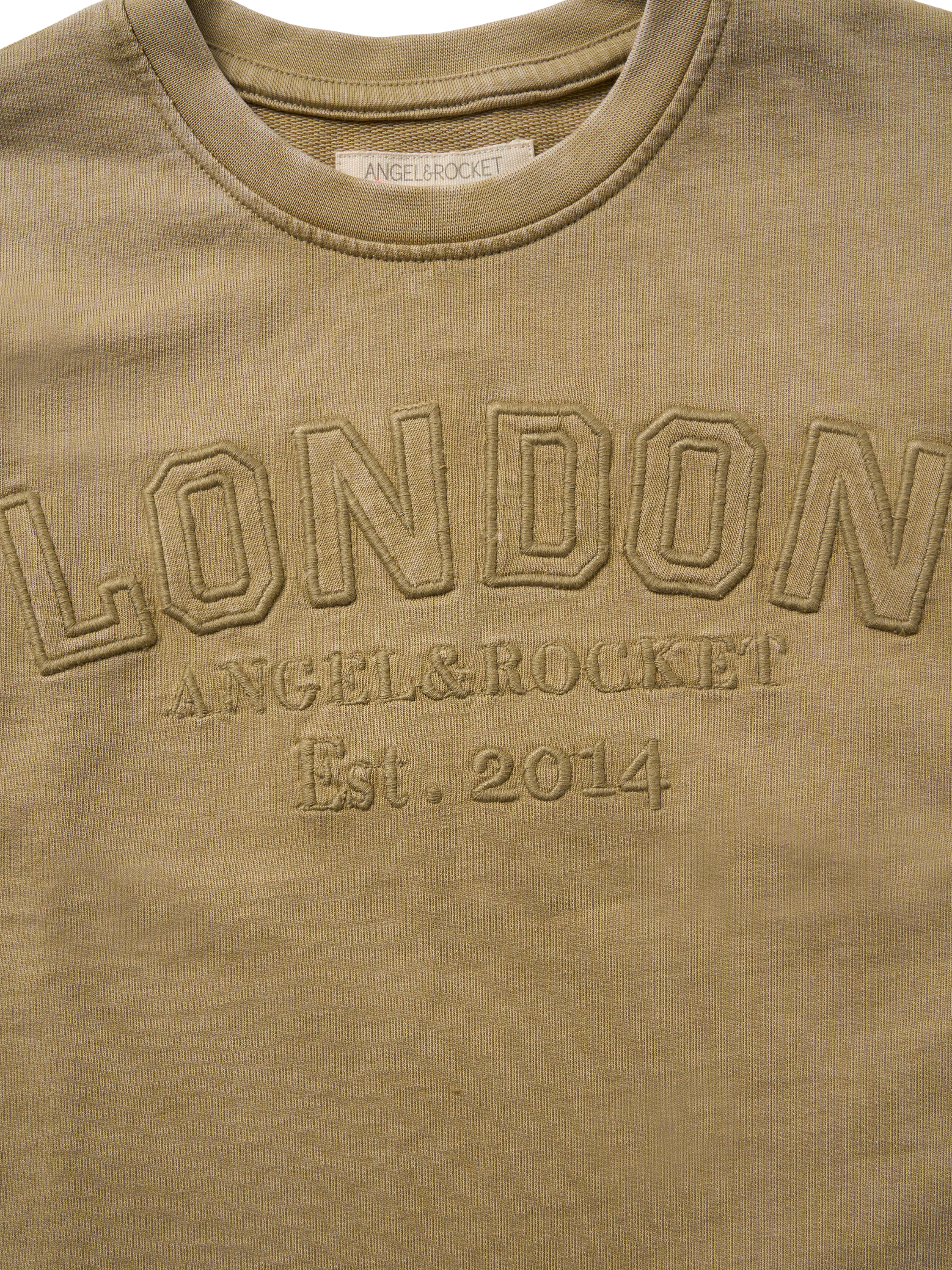 Product image 7 of 7, which shows Angel & Rocket Kids' Chester Embroidered Washed T-Shirt, Tan, 3-4 years