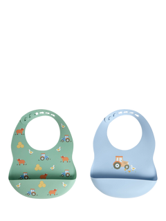 JoJo Maman Bébé Silicone Farm Bib, Pack of 2, Blue, One Size