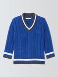 John Lewis Kids' Contrast Trim V-Neck Cable Knit Jumper, Crown Blue