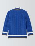 John Lewis Kids' Contrast Trim V-Neck Cable Knit Jumper, Crown Blue
