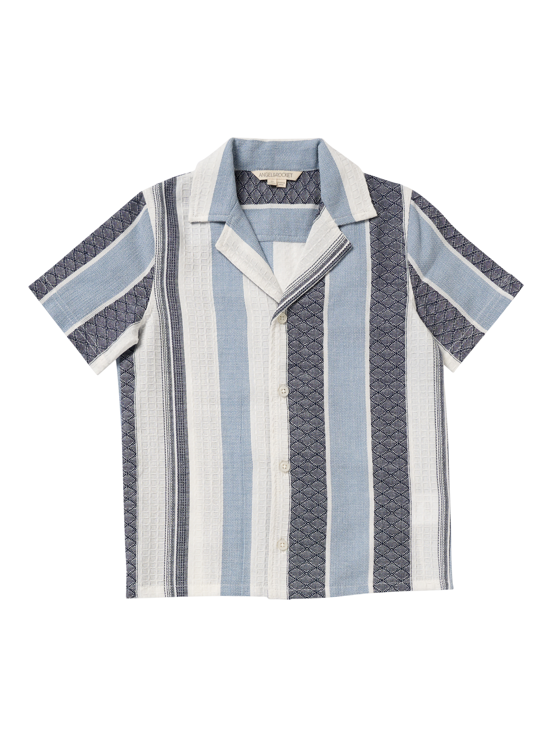 Product image 5 of 7, which shows Angel & Rocket Kids' Cotton Jaquard Stripe Shirt, White/Blue, 3 years