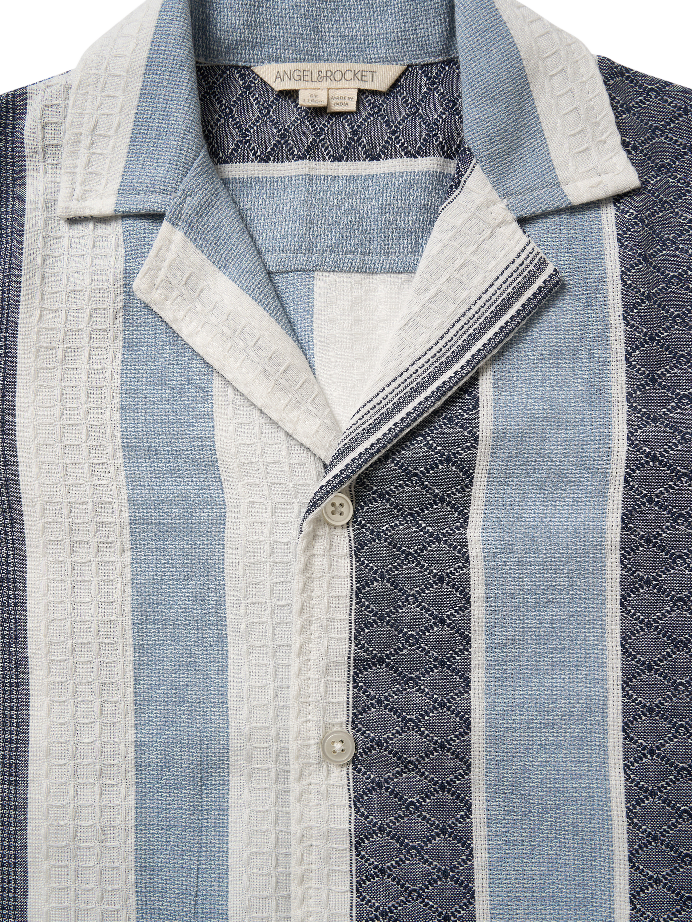 Product image 7 of 7, which shows Angel & Rocket Kids' Cotton Jaquard Stripe Shirt, White/Blue, 3 years