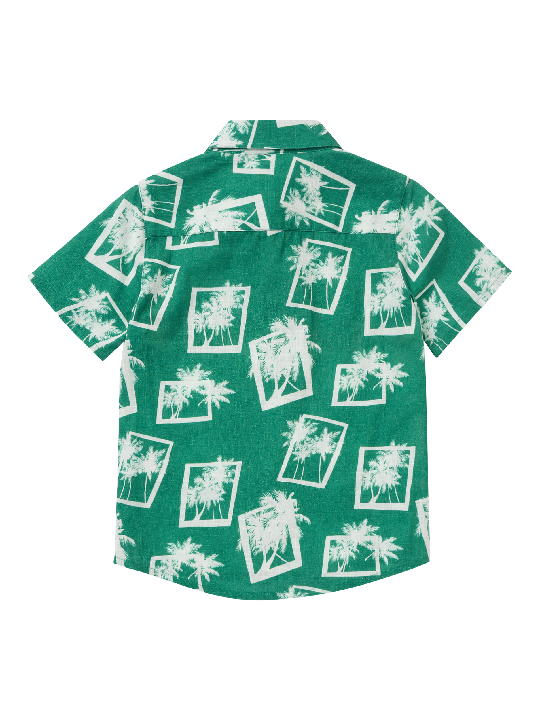Product image 5 of 6, which shows Angel & Rocket Kids' Palm Print Resort Shirt, Green/White, 3 years