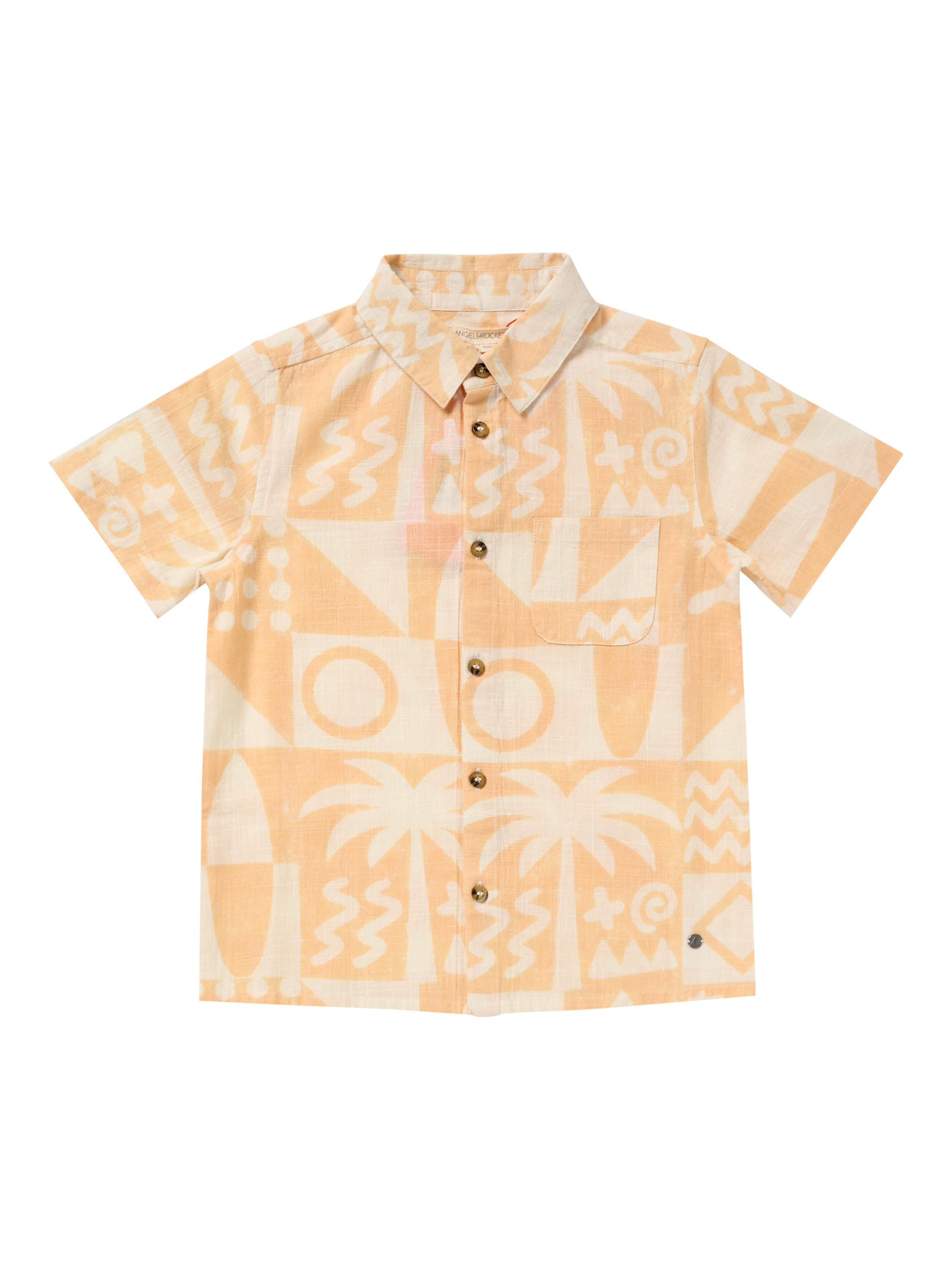 Product image 3 of 5, which shows Angel & Rocket Kids' Abstract Print Resort Shirt, Orange, 3 years