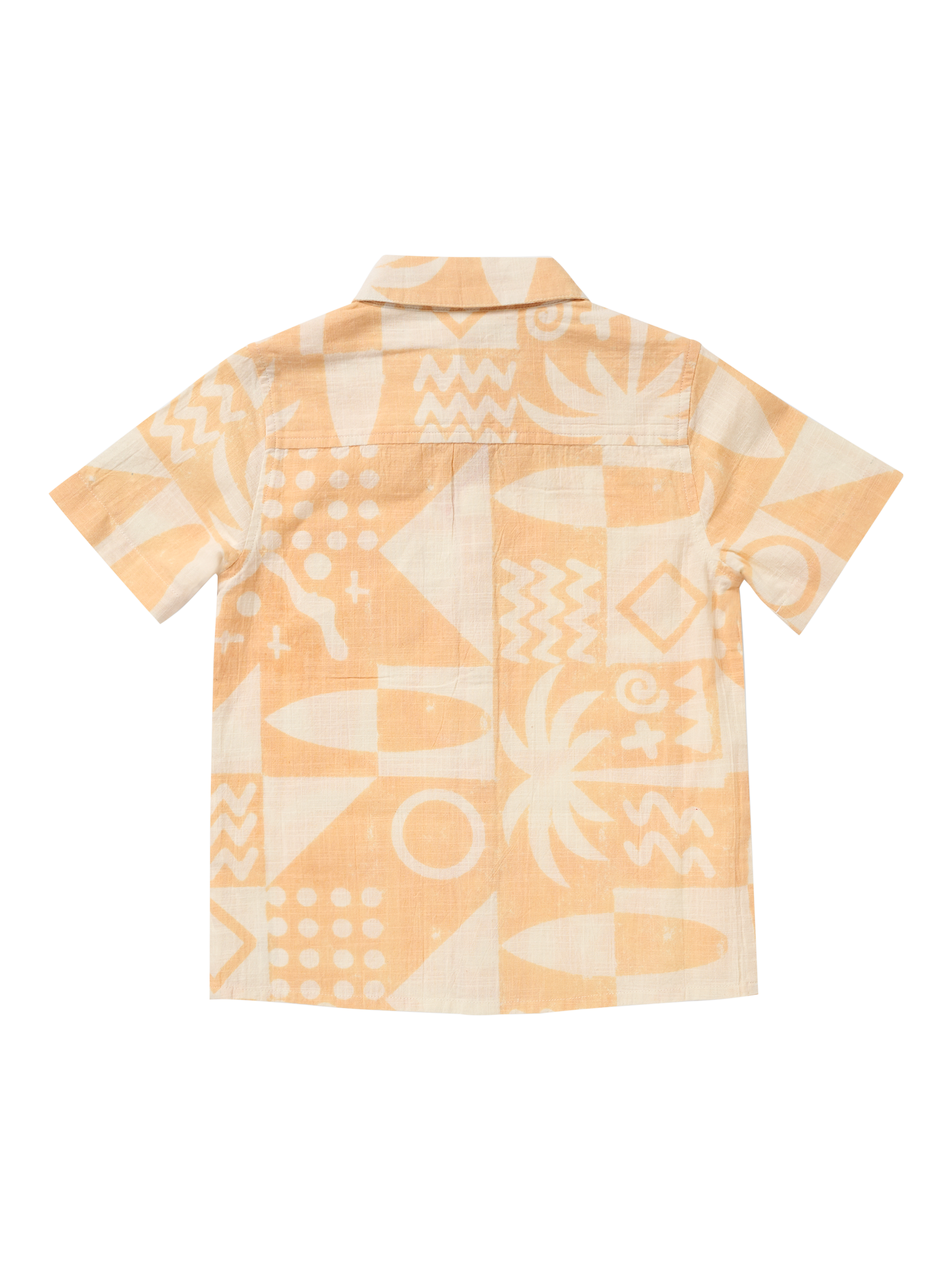 Product image 4 of 5, which shows Angel & Rocket Kids' Abstract Print Resort Shirt, Orange, 3 years