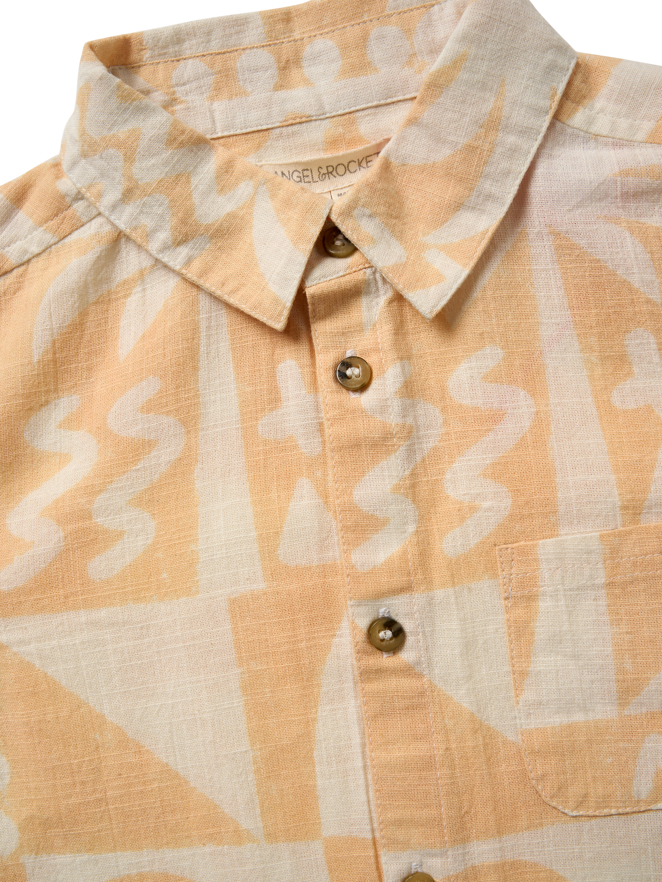 Product image 5 of 5, which shows Angel & Rocket Kids' Abstract Print Resort Shirt, Orange, 3 years