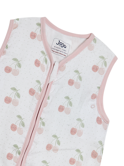 JoJo Maman Bébé Cotton Cherry Print Sleeping Bag, 1 Tog, Pink Multi - view 2, 