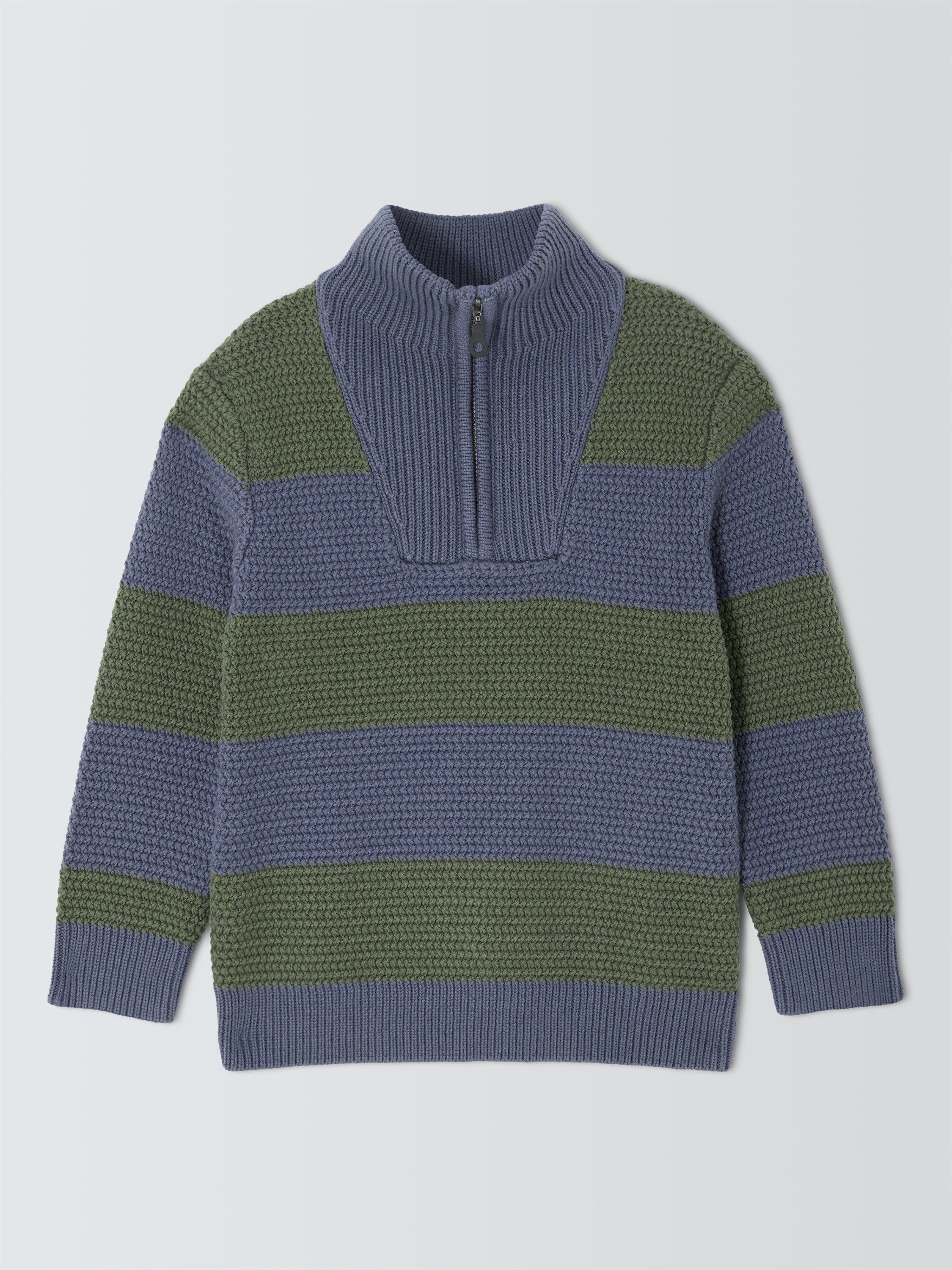 Product image 1 of 3, which shows John Lewis Kids' Stripe 1/2 Zip Neck Jumper, Blue, 3 years