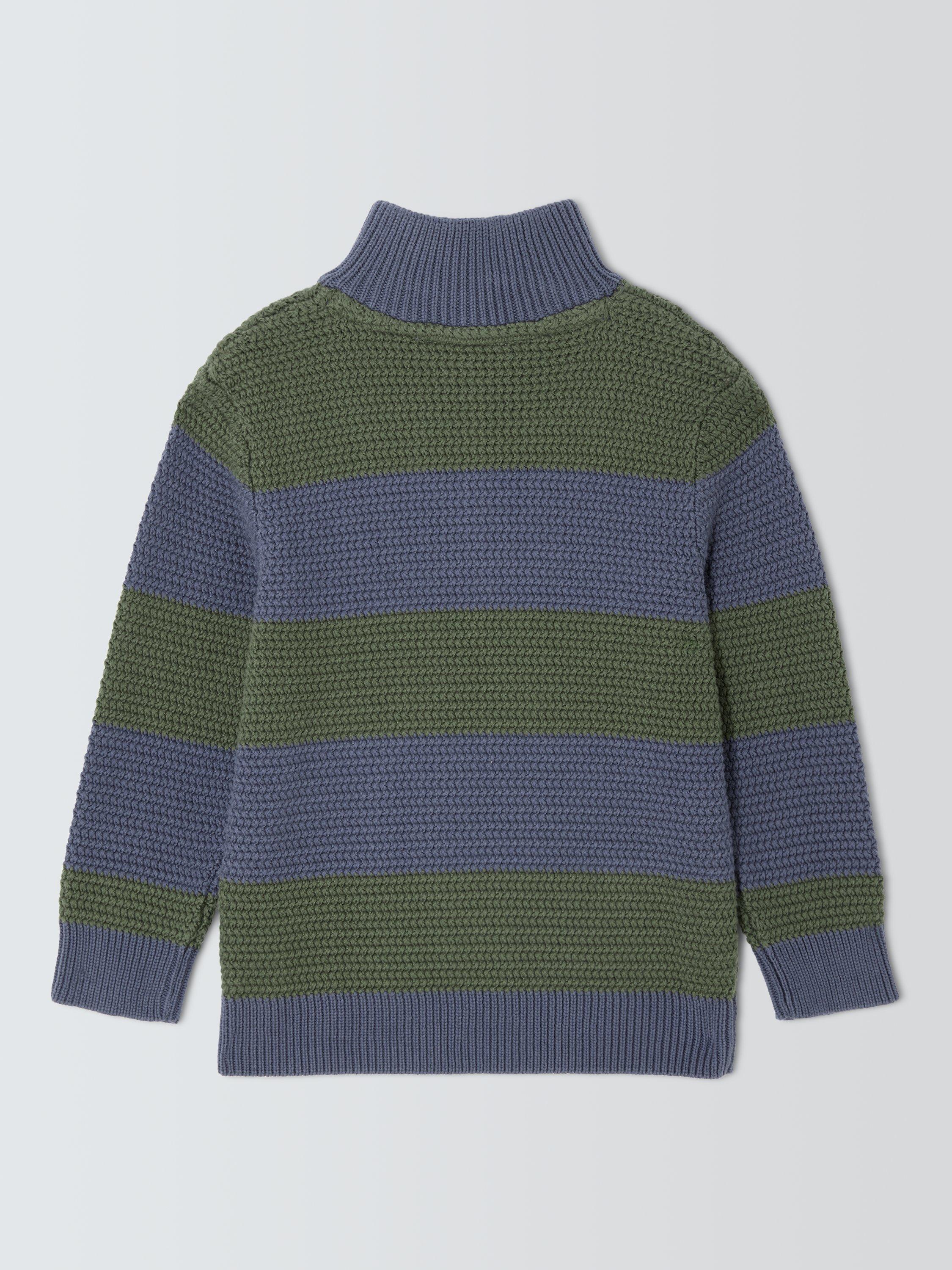 Product image 2 of 3, which shows John Lewis Kids' Stripe 1/2 Zip Neck Jumper, Blue, 3 years