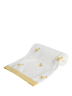 JoJo Maman Bébé Kids' Cotton Embroidered Duck Shawl, White/Multi, White/Multi