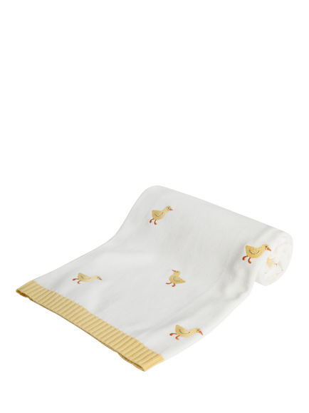 JoJo Maman Bébé Kids' Cotton Embroidered Duck Shawl, White/Multi, White/Multi