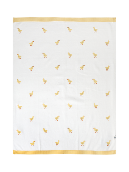 JoJo Maman Bébé Kids' Cotton Embroidered Duck Shawl, White/Multi - view 2, White/Multi