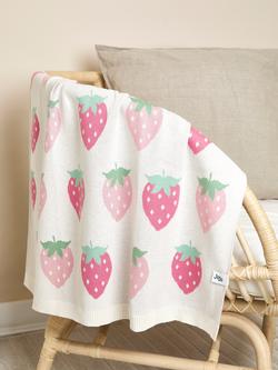JoJo Maman Bébé Baby Strawberry Fair Isle Blanket, Pink - view 2, Pink