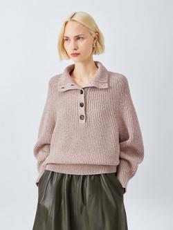 John Lewis Cotton & Wool Blend Button Neck Jumper, Natural, Natural