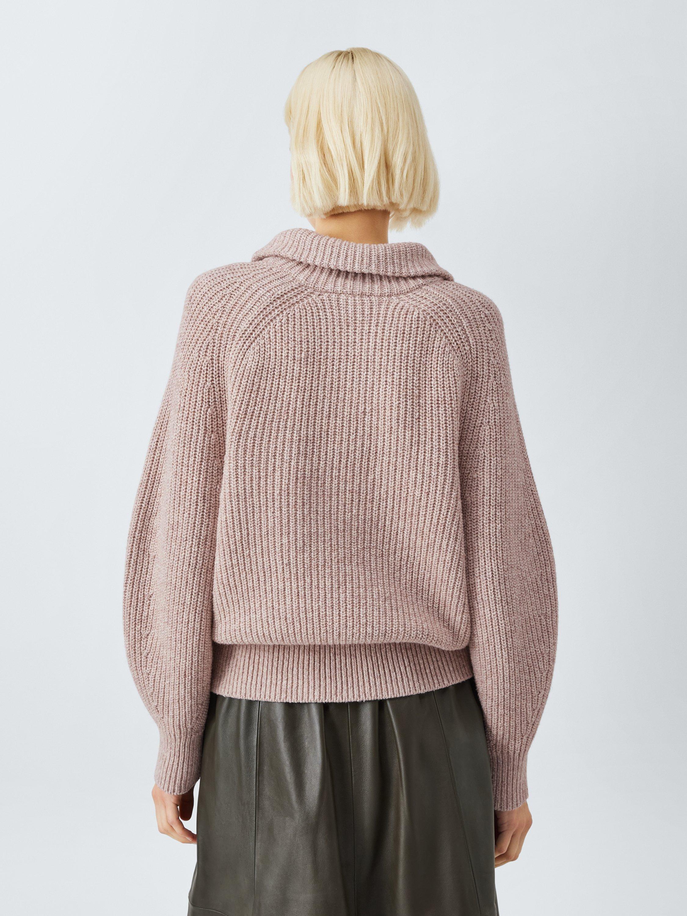Product image 2 of 6, which shows John Lewis Cotton & Wool Blend Button Neck Jumper, Natural, S