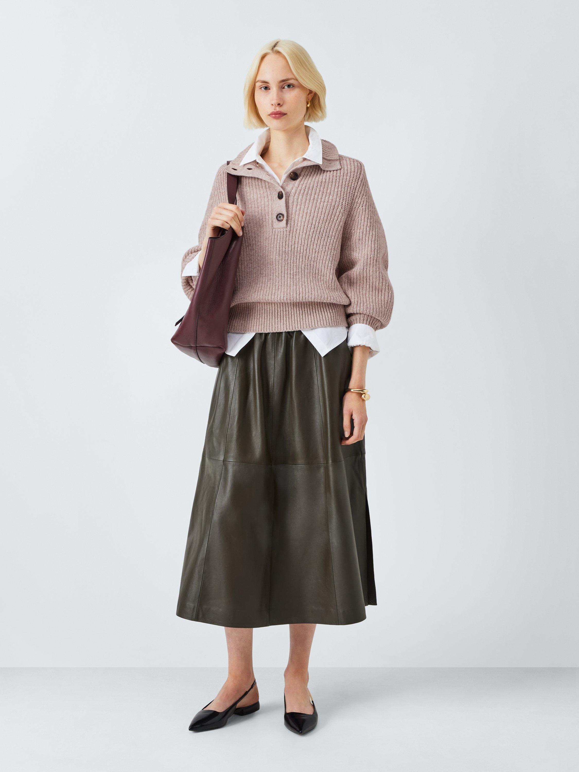 Product image 3 of 6, which shows John Lewis Cotton & Wool Blend Button Neck Jumper, Natural, S