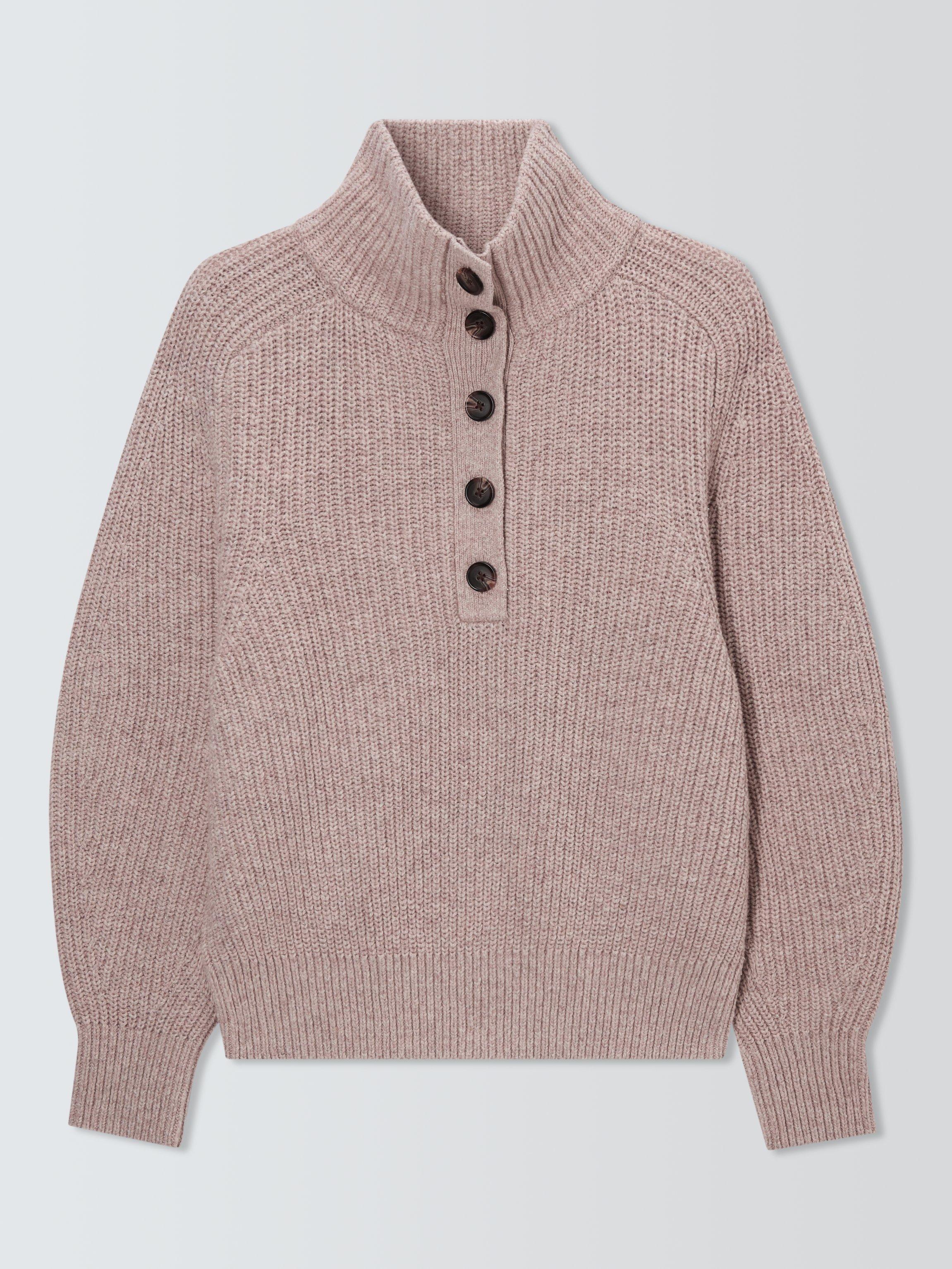 Product image 4 of 6, which shows John Lewis Cotton & Wool Blend Button Neck Jumper, Natural, S