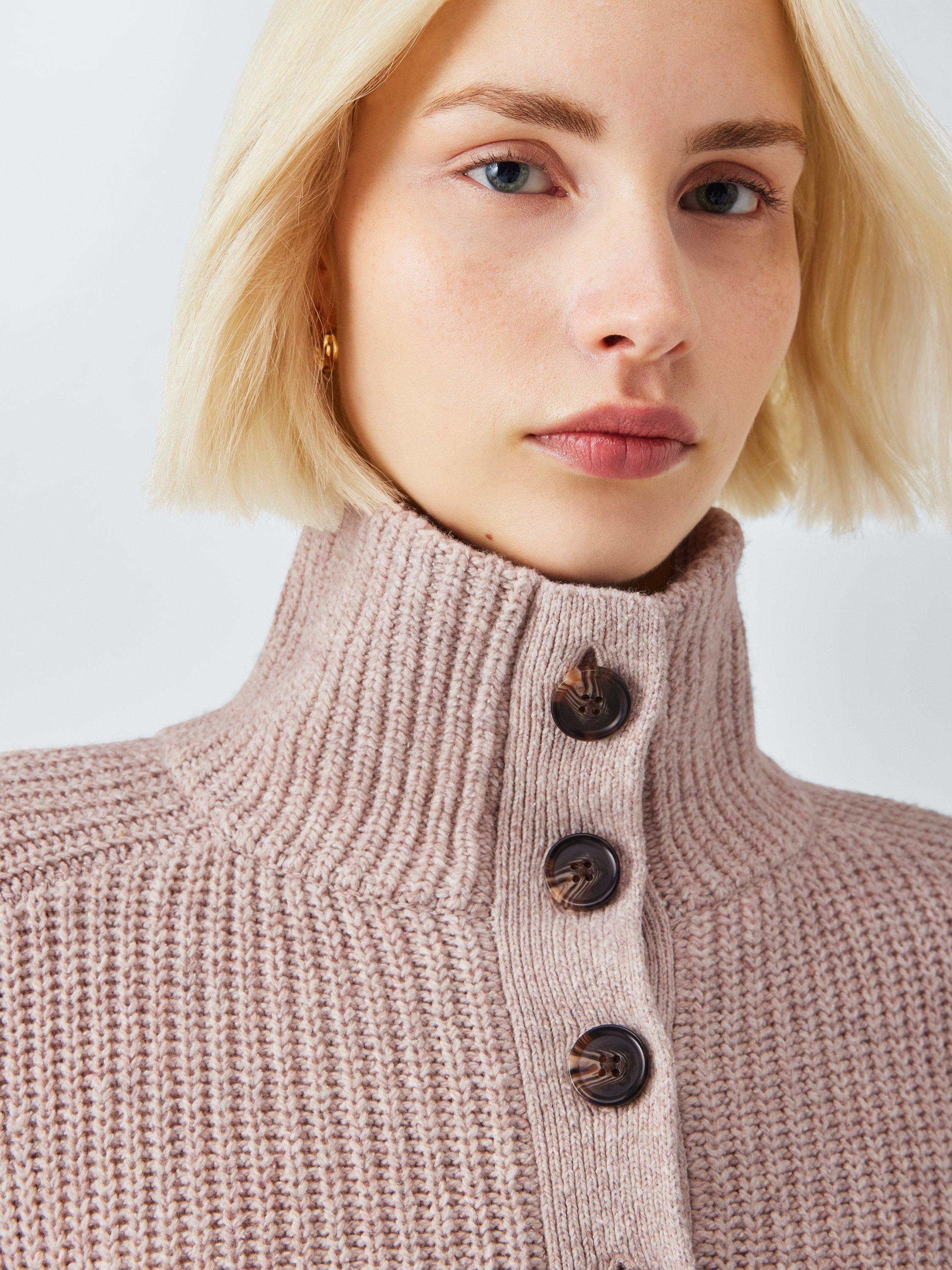 Product image 5 of 6, which shows John Lewis Cotton & Wool Blend Button Neck Jumper, Natural, S