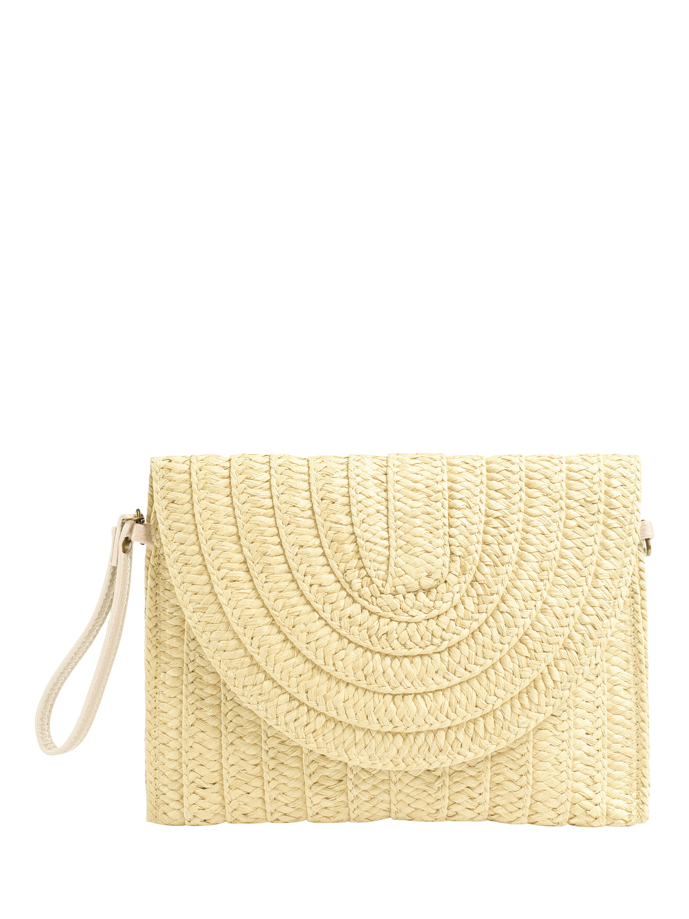 Product image 1 of 3, which shows Bloom & Bay Bigbury Straw Clutch Bag, Cream