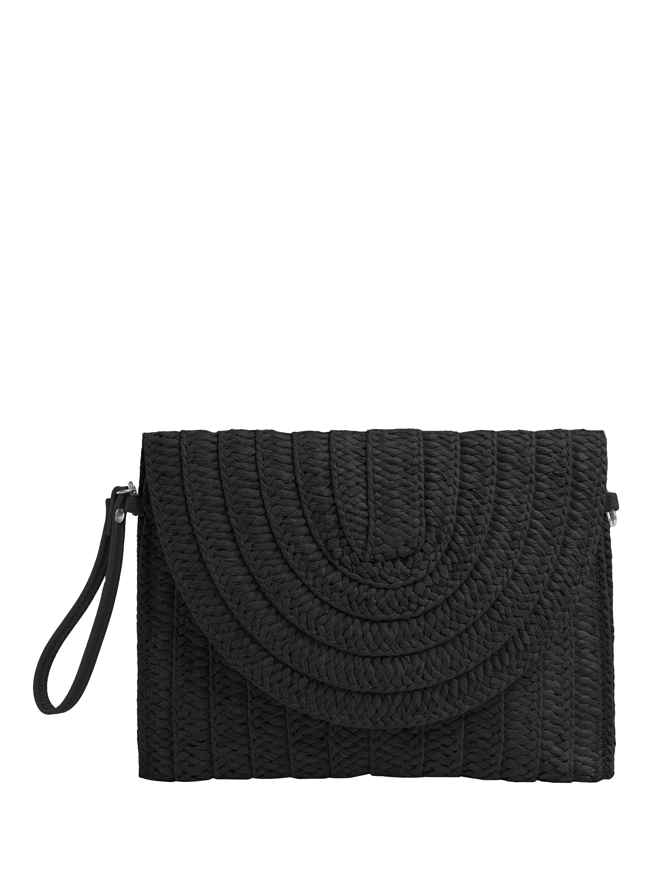 Product image 1 of 3, which shows Bloom & Bay Bigbury Straw Clutch Bag, Black