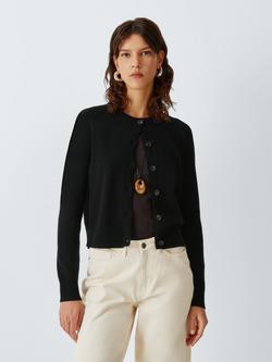 John Lewis Merino Wool Crew Neck Cardigan, Black