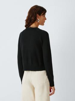 John Lewis Merino Wool Crew Neck Cardigan - view 2, Black