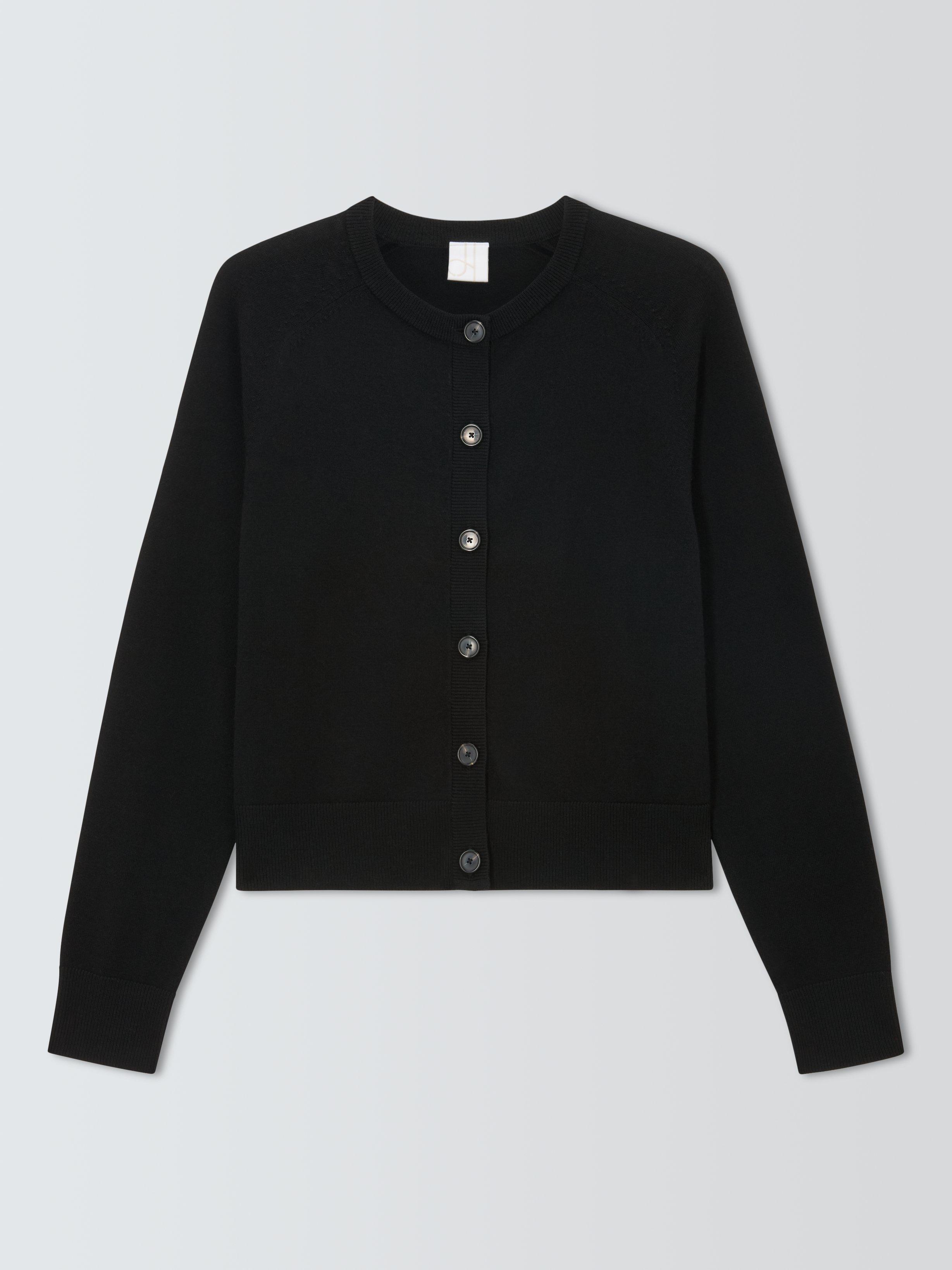 Product image 4 of 6, which shows John Lewis Crew Neck Merino Wool Cardigan, Black, 8