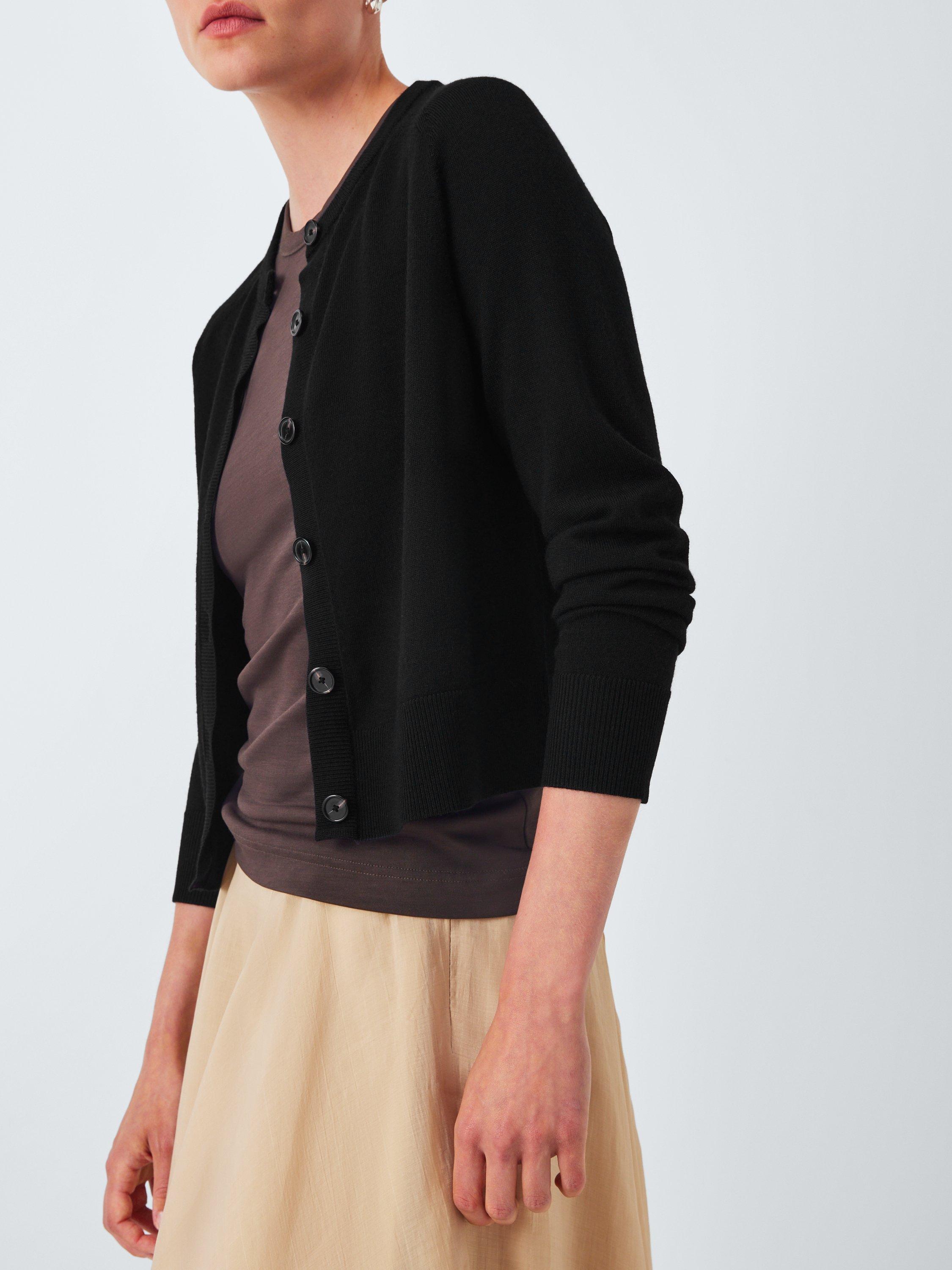 Product image 6 of 6, which shows John Lewis Crew Neck Merino Wool Cardigan, Black, 8