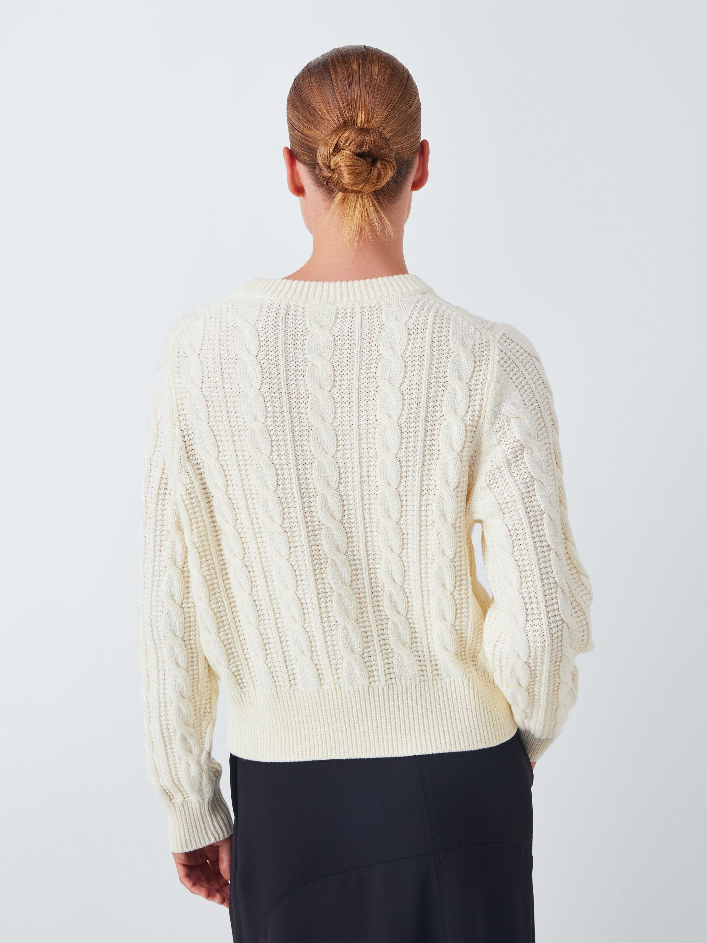 Product image 5 of 5, which shows John Lewis Relaxed Cotton Cable Sweater, Off White, 20