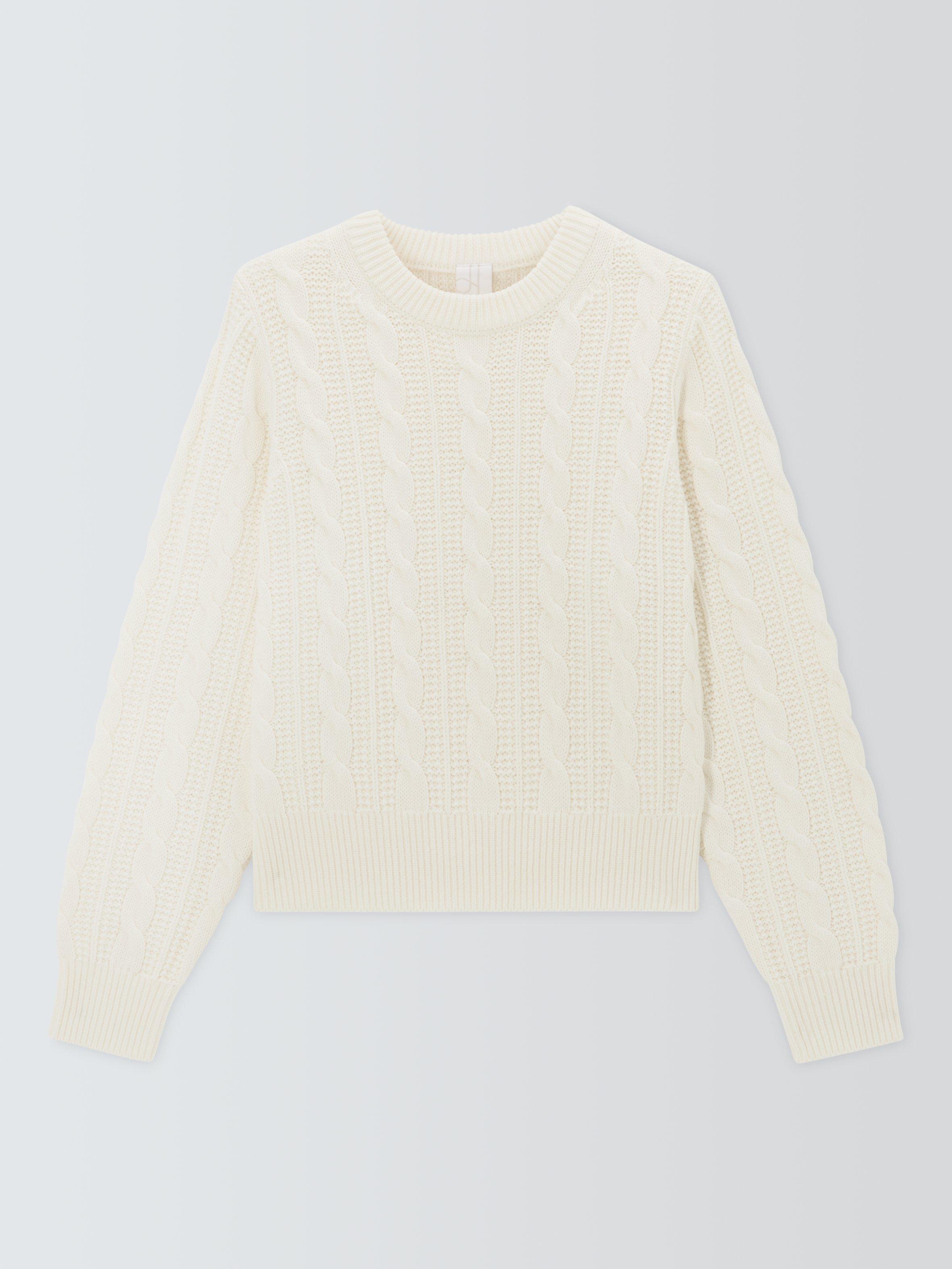 Product image 2 of 5, which shows John Lewis Relaxed Cotton Cable Sweater, Off White, 20