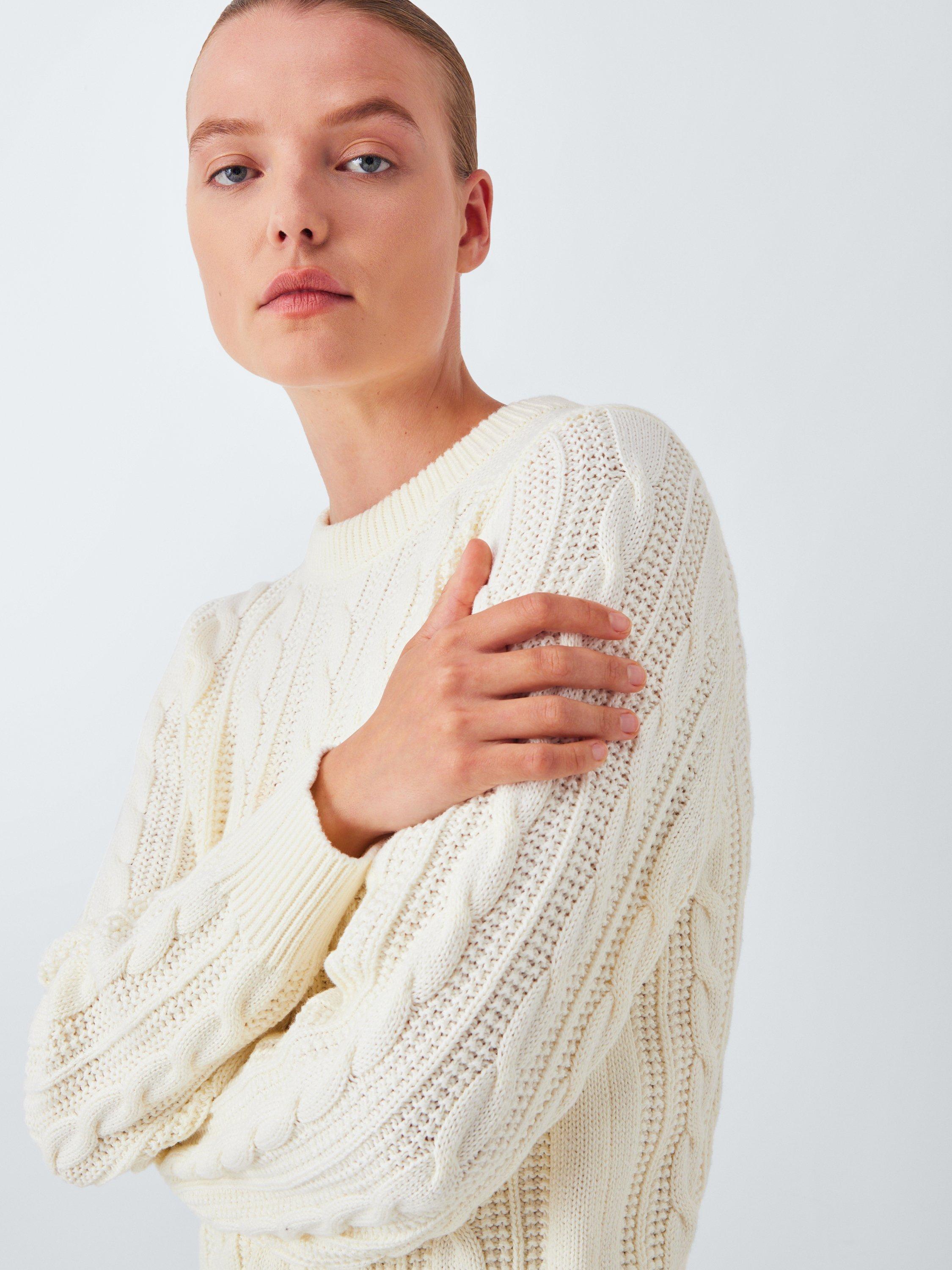 Product image 3 of 5, which shows John Lewis Relaxed Cotton Cable Sweater, Off White, 20