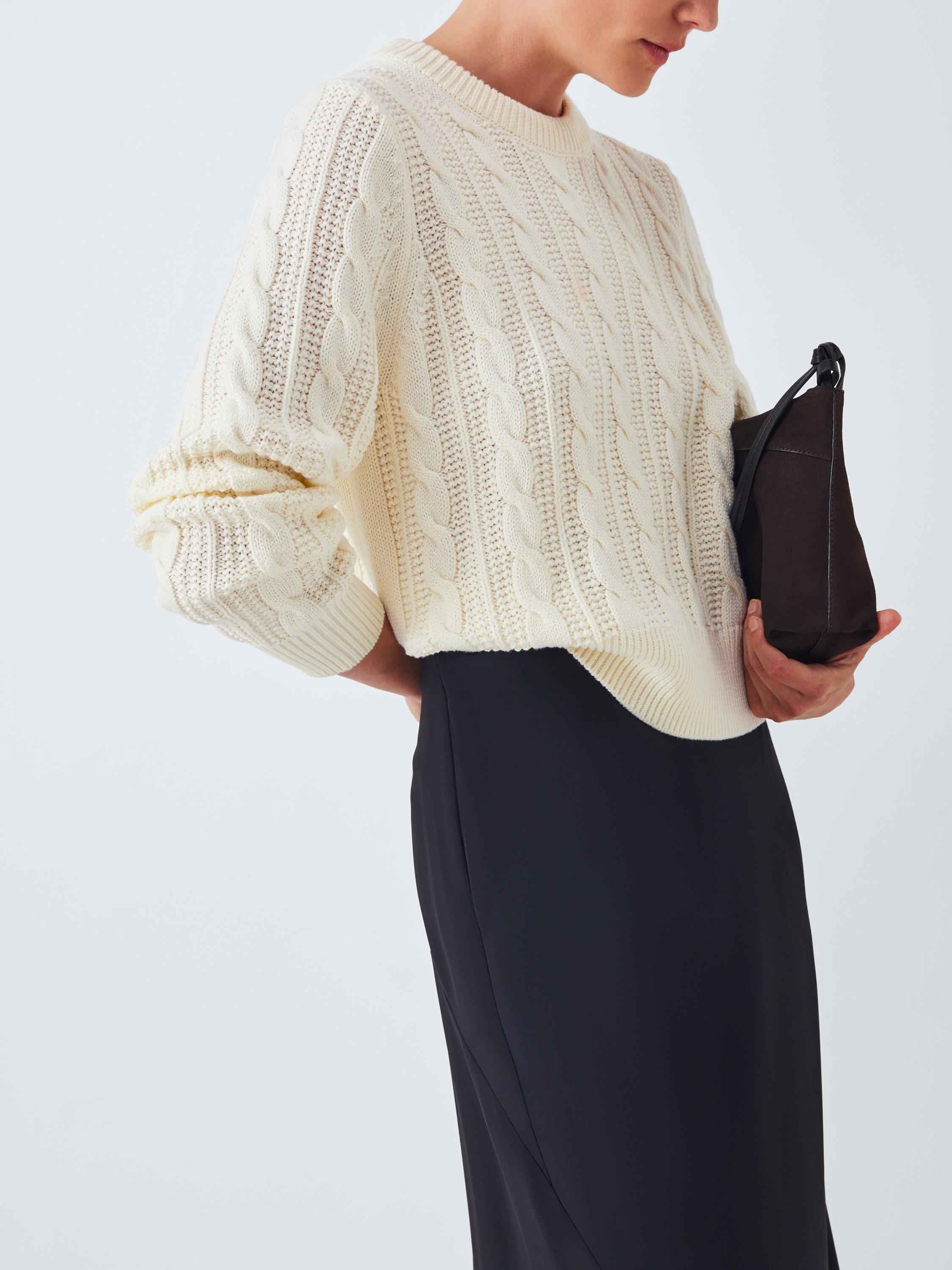 Product image 4 of 5, which shows John Lewis Relaxed Cotton Cable Sweater, Off White, 20