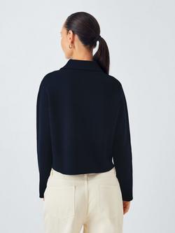 John Lewis Double Breasted Cotton Blend Knit Jacket, Navy - view 2, Navy