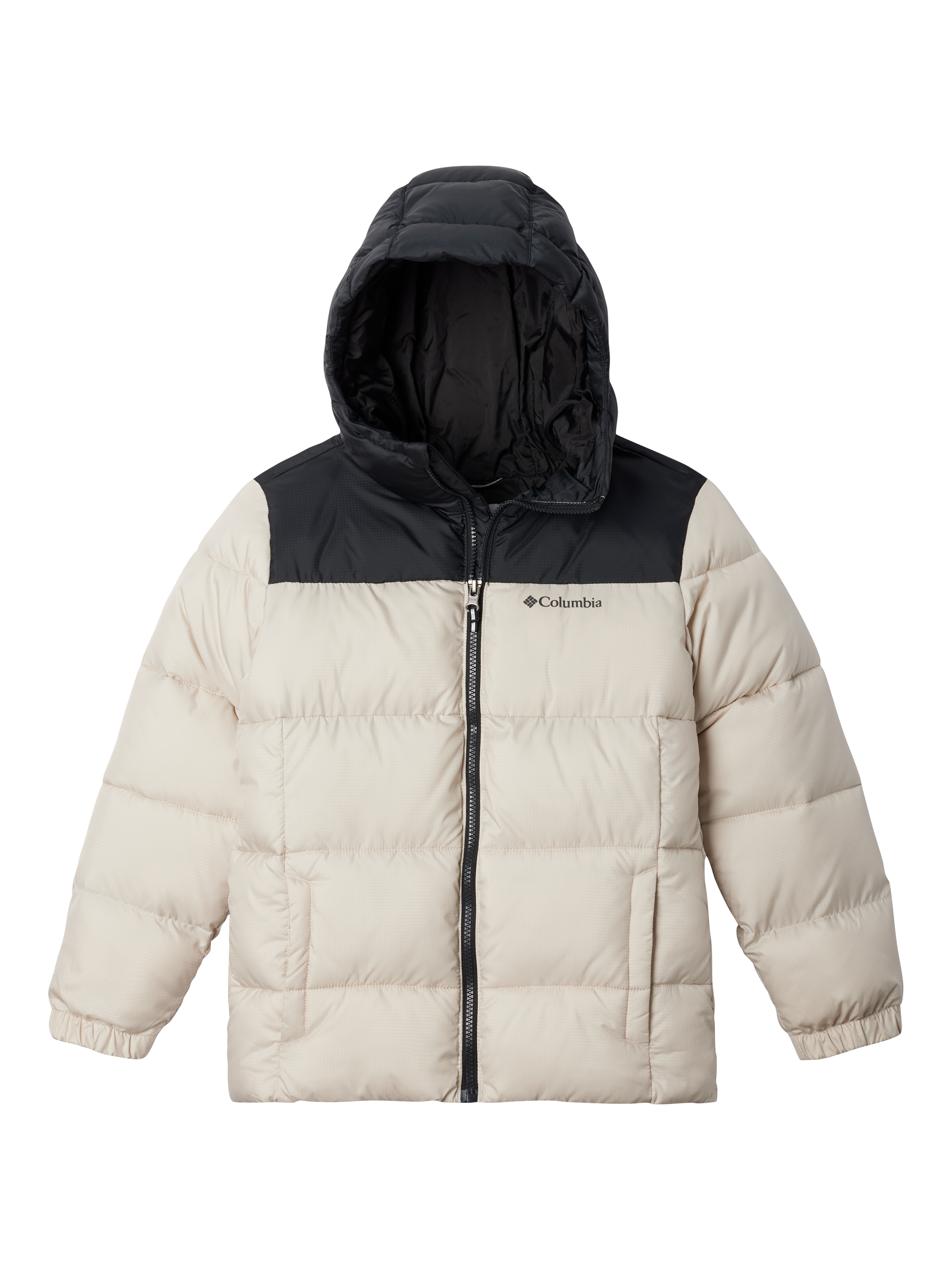 Product image 1 of 2, which shows Columbia Kids' Puffect Hooded Jacket, Stone, XXS