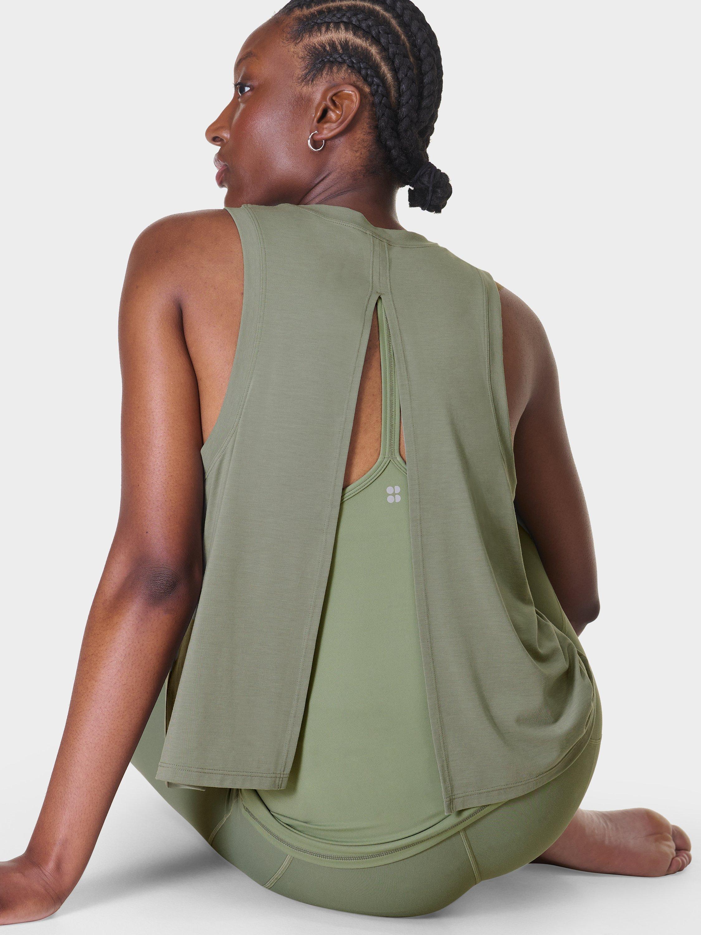 Product image 2 of 9, which shows Sweaty Betty Soft Flow 2-in-1 Bra Tank Top, Willow Green, XXS