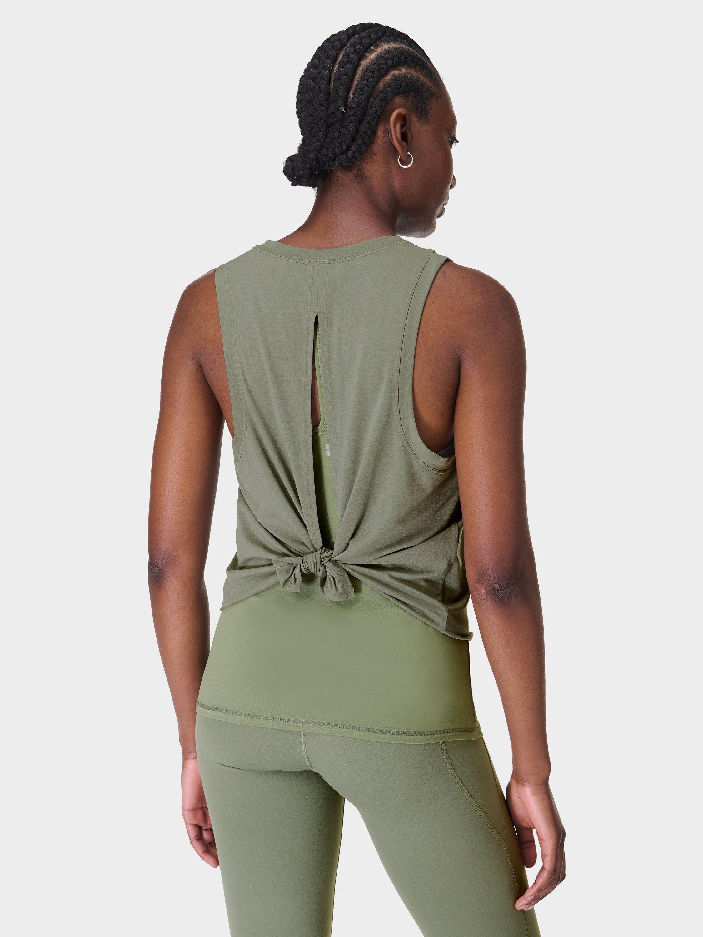 Product image 3 of 9, which shows Sweaty Betty Soft Flow 2-in-1 Bra Tank Top, Willow Green, XXS