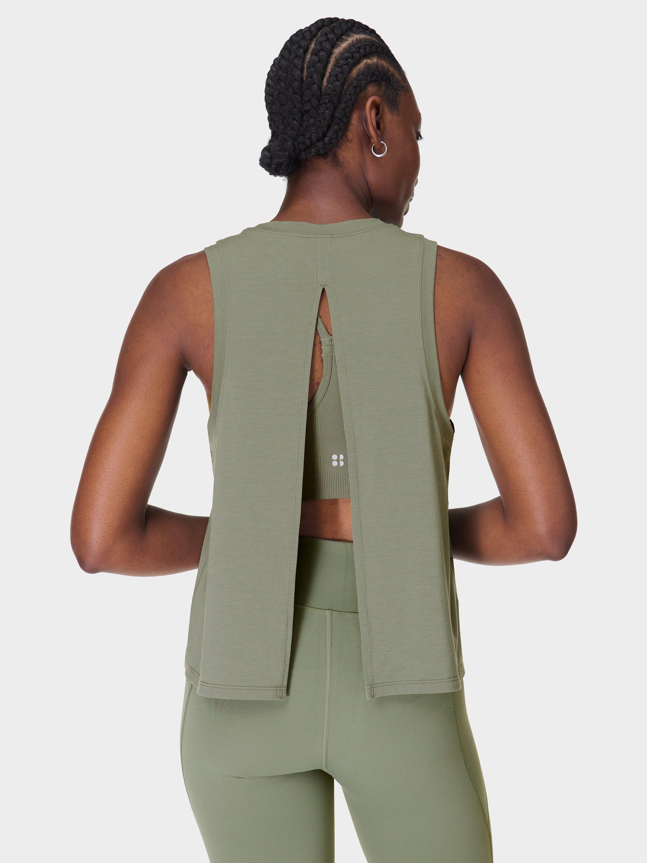 Product image 8 of 9, which shows Sweaty Betty Soft Flow 2-in-1 Bra Tank Top, Willow Green, XXS