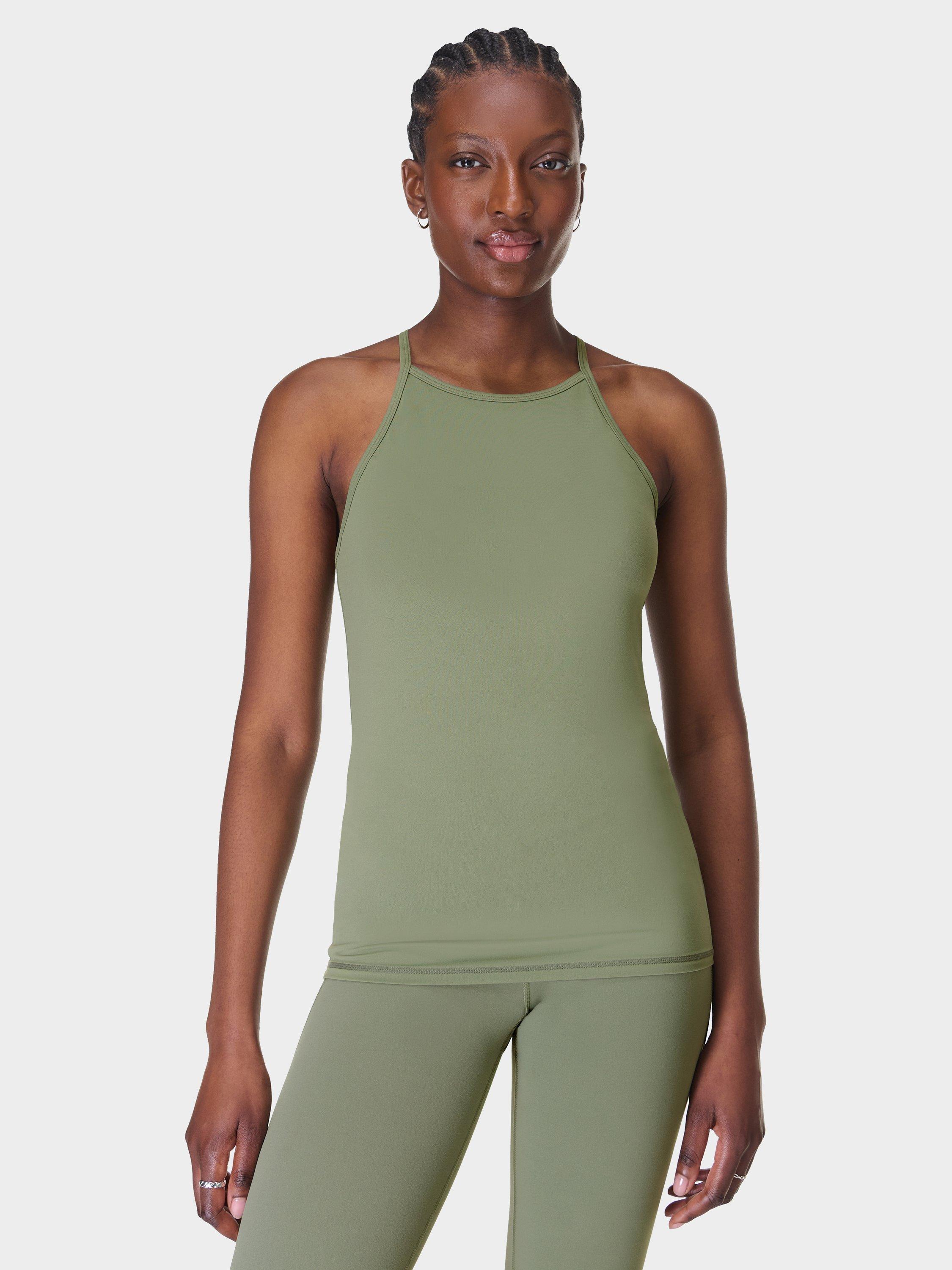 Product image 9 of 9, which shows Sweaty Betty Soft Flow 2-in-1 Bra Tank Top, Willow Green, XXS