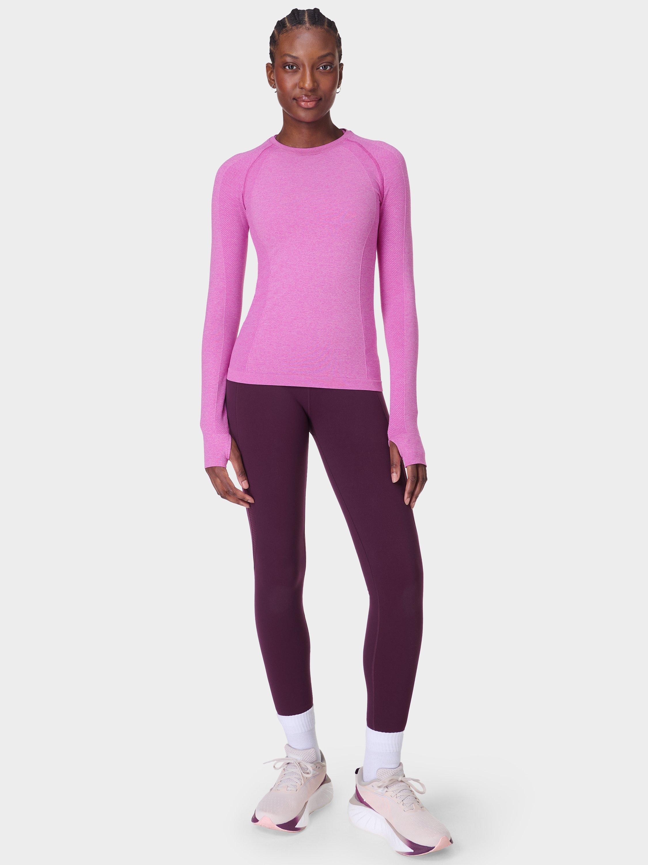 Product image 3 of 7, which shows Sweaty Betty Athlete Seamless Long Sleeve Gym Top, Allium Pink/Nerine Pink Marl, XXS