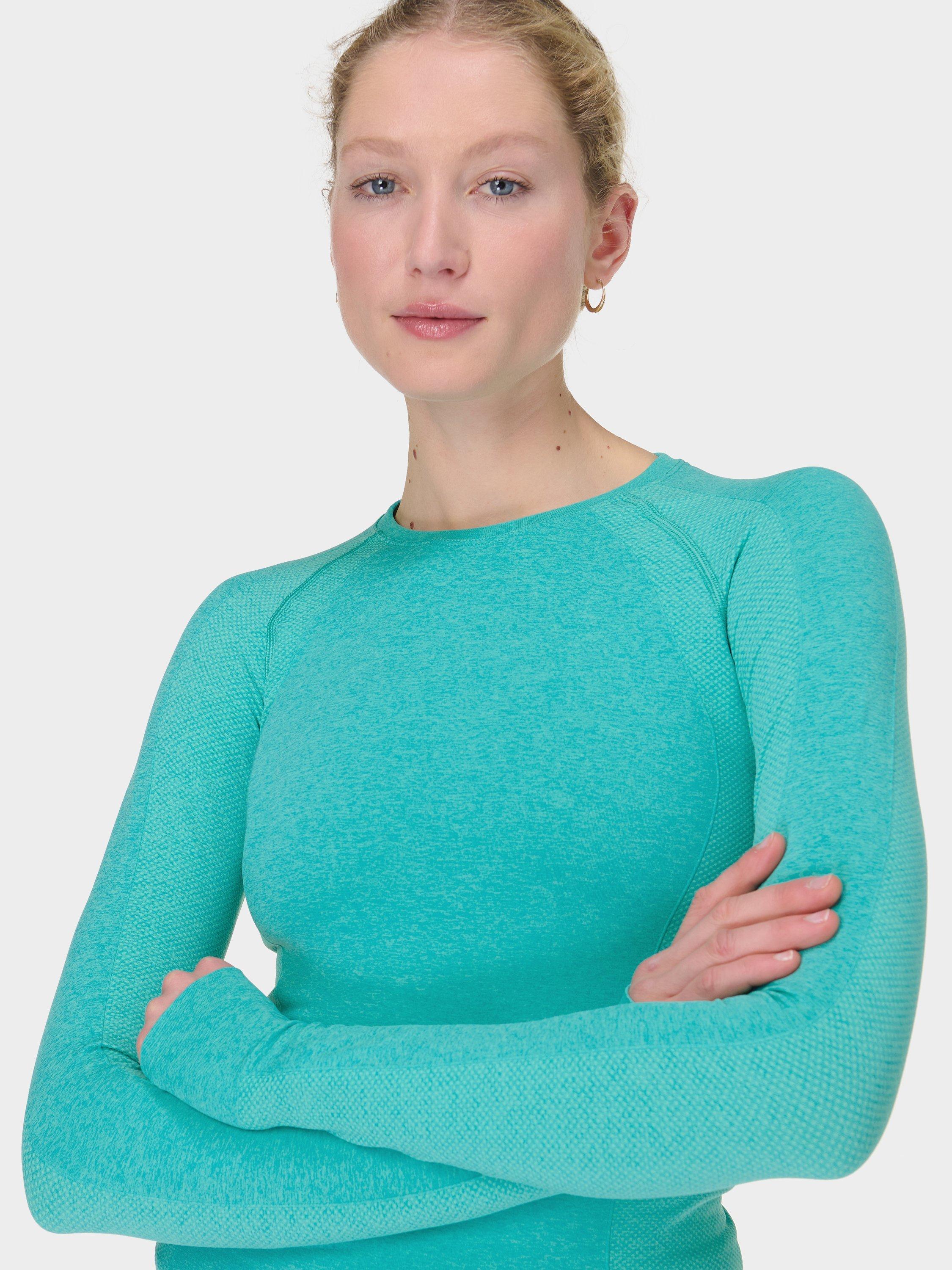 Product image 2 of 7, which shows Sweaty Betty Athlete Seamless Long Sleeve Gym Top, Seaspray Ripple Blue Marl, XXS
